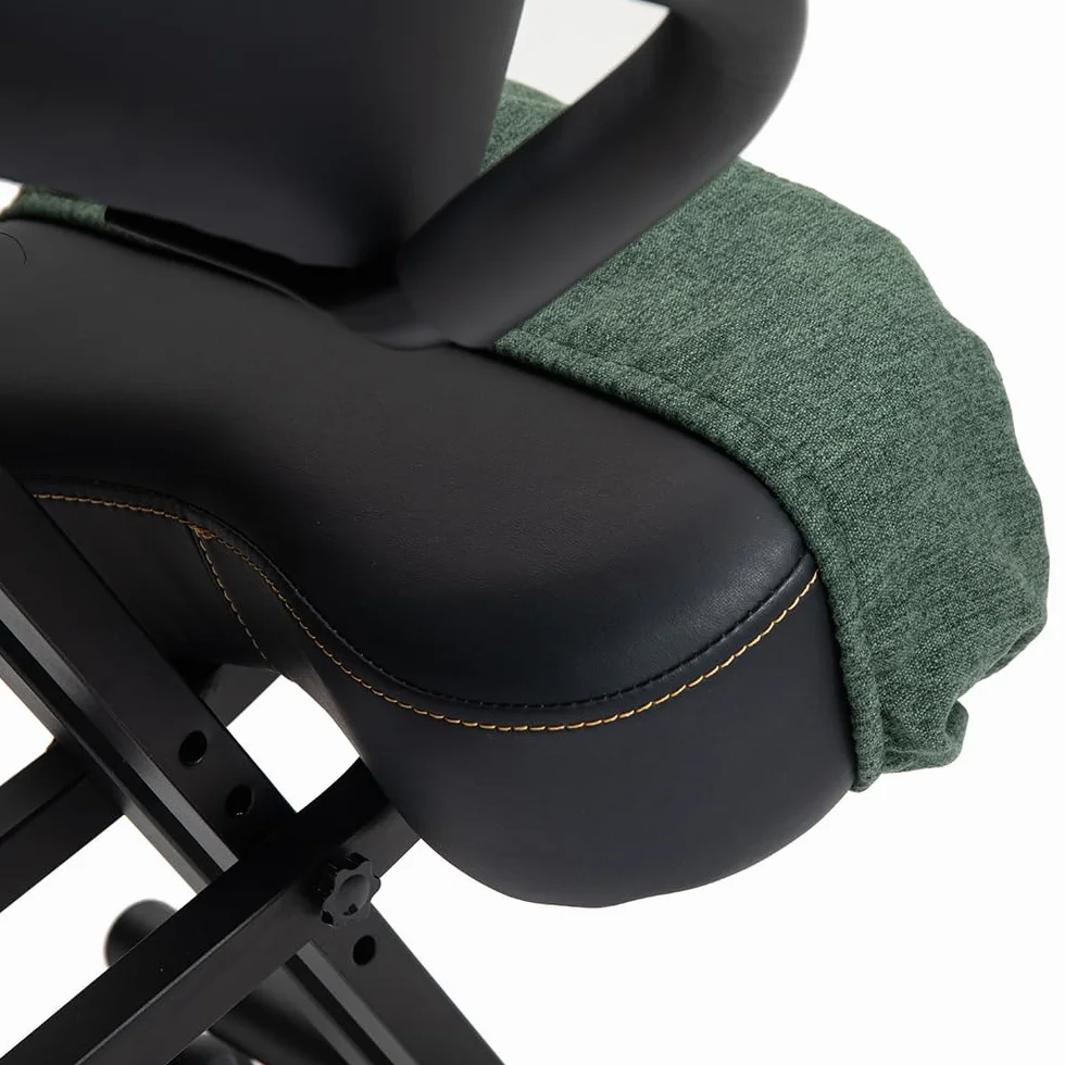 Suguri Silla ergonomica rodillas para oficina el hogar y la hecho de cuero ecológico. Kneeling chair para el dolor de espalda, active posture. Cubiertas intercambiables incluidas. Verde botella
