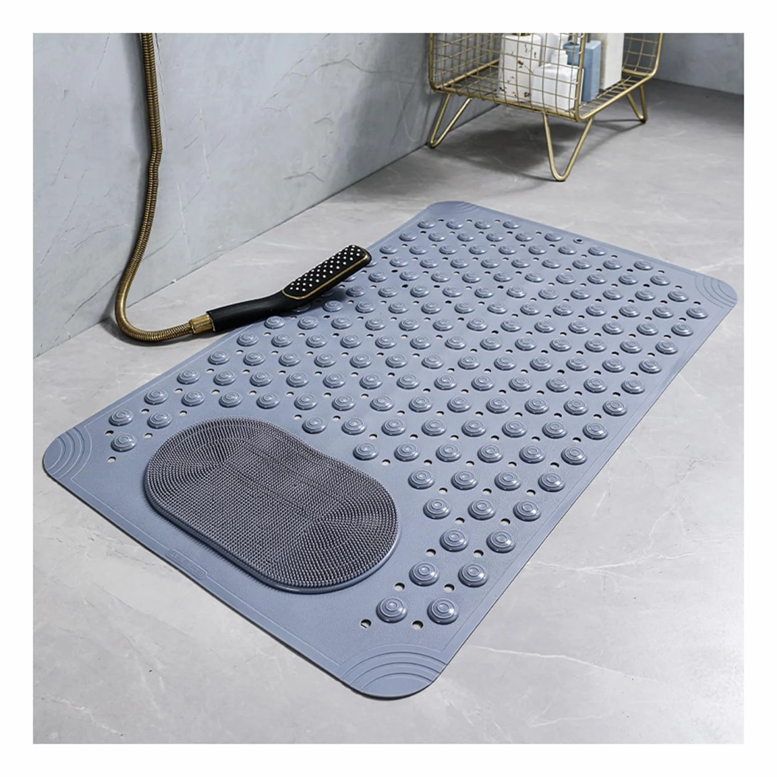 Moderno Alfombra Ducha Antideslizante con Ventosa, Color Liso Alfombra de Bañera Antideslizante con Pincel, PVC Alfombra de Bano Secado Rápido Suave para Los Pies,E,50x80cm/20x31in