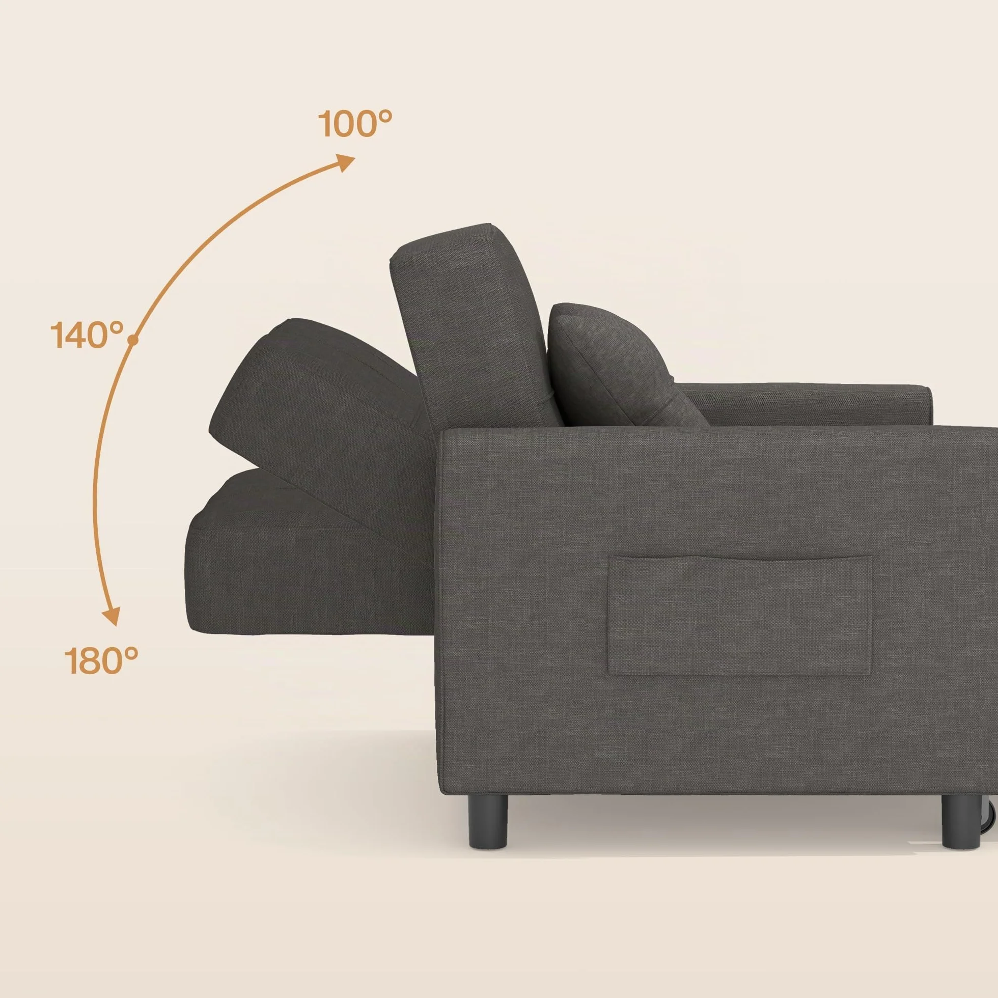 Bealife Sillón Relajante, sillón Cama con Respaldo Ajustable, sillón Cama Individual, sillón reclinable para salón, Dormitorio, balcón y Oficina(Gris Oscuro) (Dark Grey)