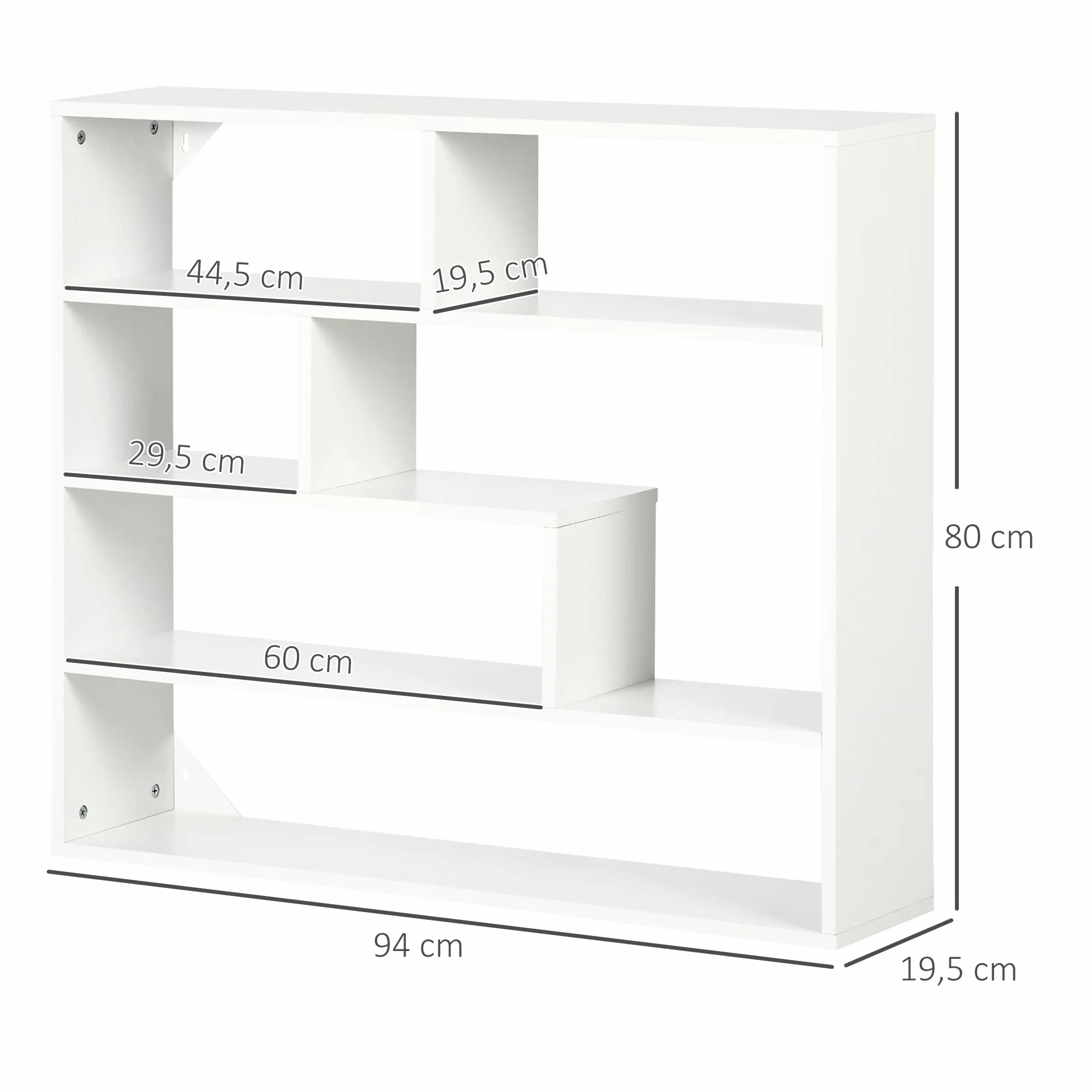 HOMCOM Estantería de Pared 4 Niveles Balda Flotante 94x19,5x80 cm Blanco | 7 Compartimientos Abiertos, para Salón Dormitorio Oficina, Estilo Moderno