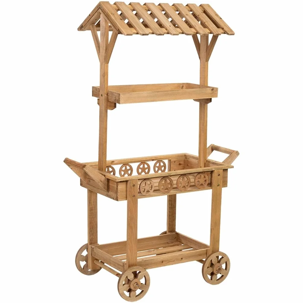 WANDERLUST DECO Carro expositor-estantería de madera con 3 bandejas 90x47x137h cm