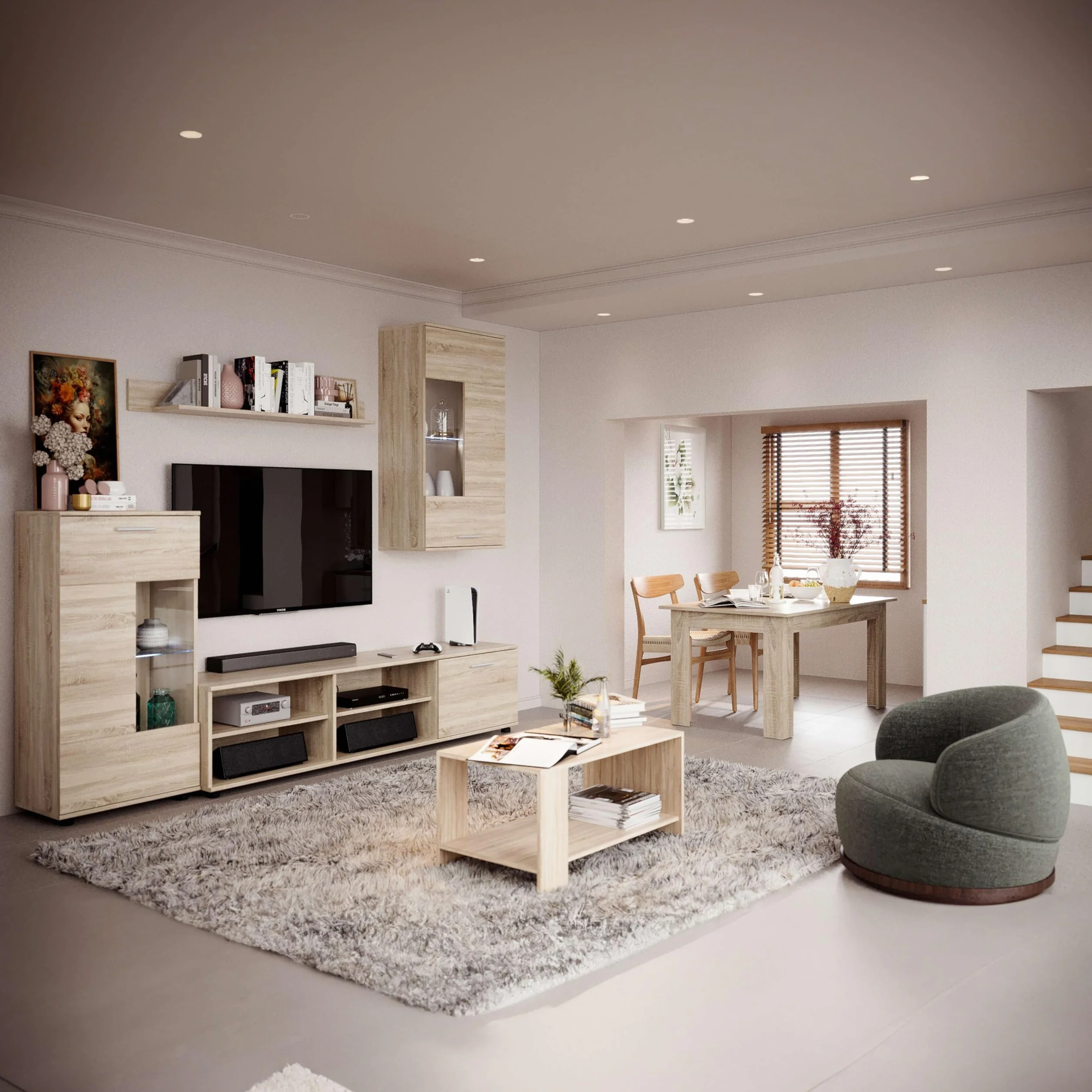 Mueble De Salón En Color Roble Sonoma 230x38,3 cm Moderno