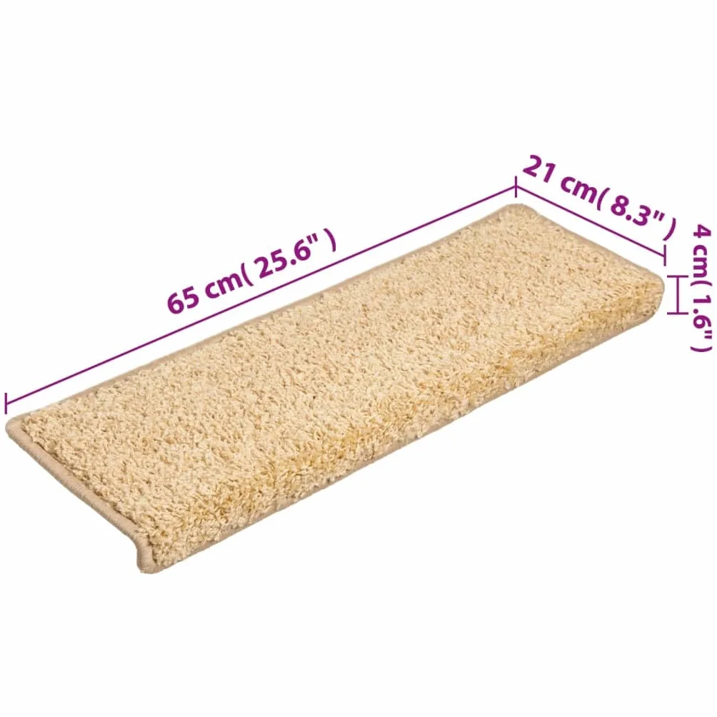 vidaXL Alfombrillas para escaleras 15 Unidades 65x21x4 cm Color Crema Borde Rectangular