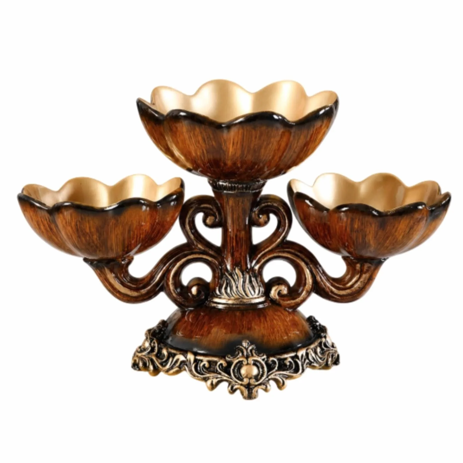 KESOTO Bandeja Industrial Servidor Dividida Contenedor Snacks Decorativa Resina con Compartimentos y Acabado Brillante Sala Mesa, Doble Capa, Tres Compartimentos, Grano De Madera Amarillo