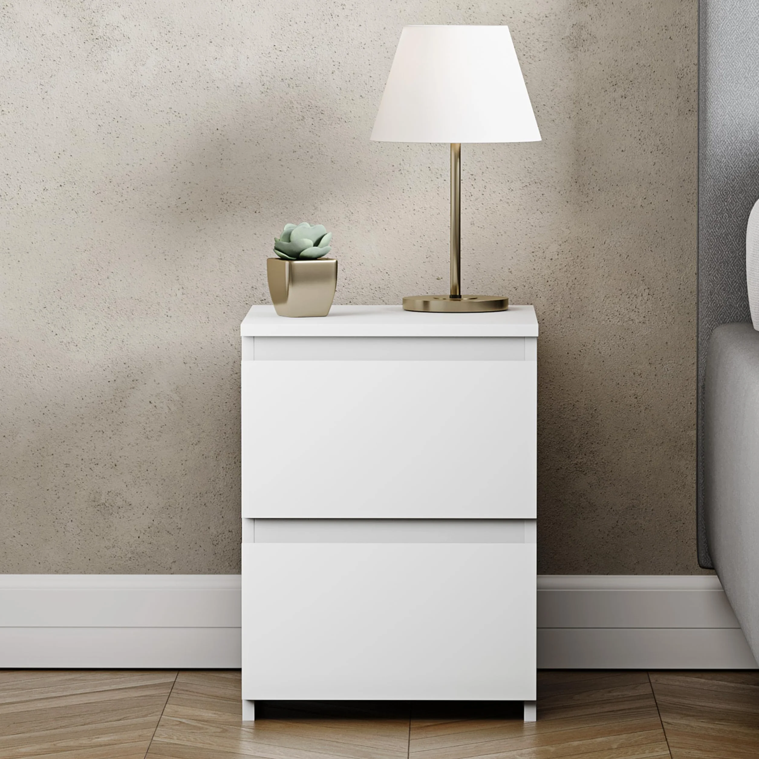 Vida Designs Mesita de noche Denver con 2 cajones (blanca), 40 cm de alto x 29,5 cm de ancho x 29,5 cm de profundidad