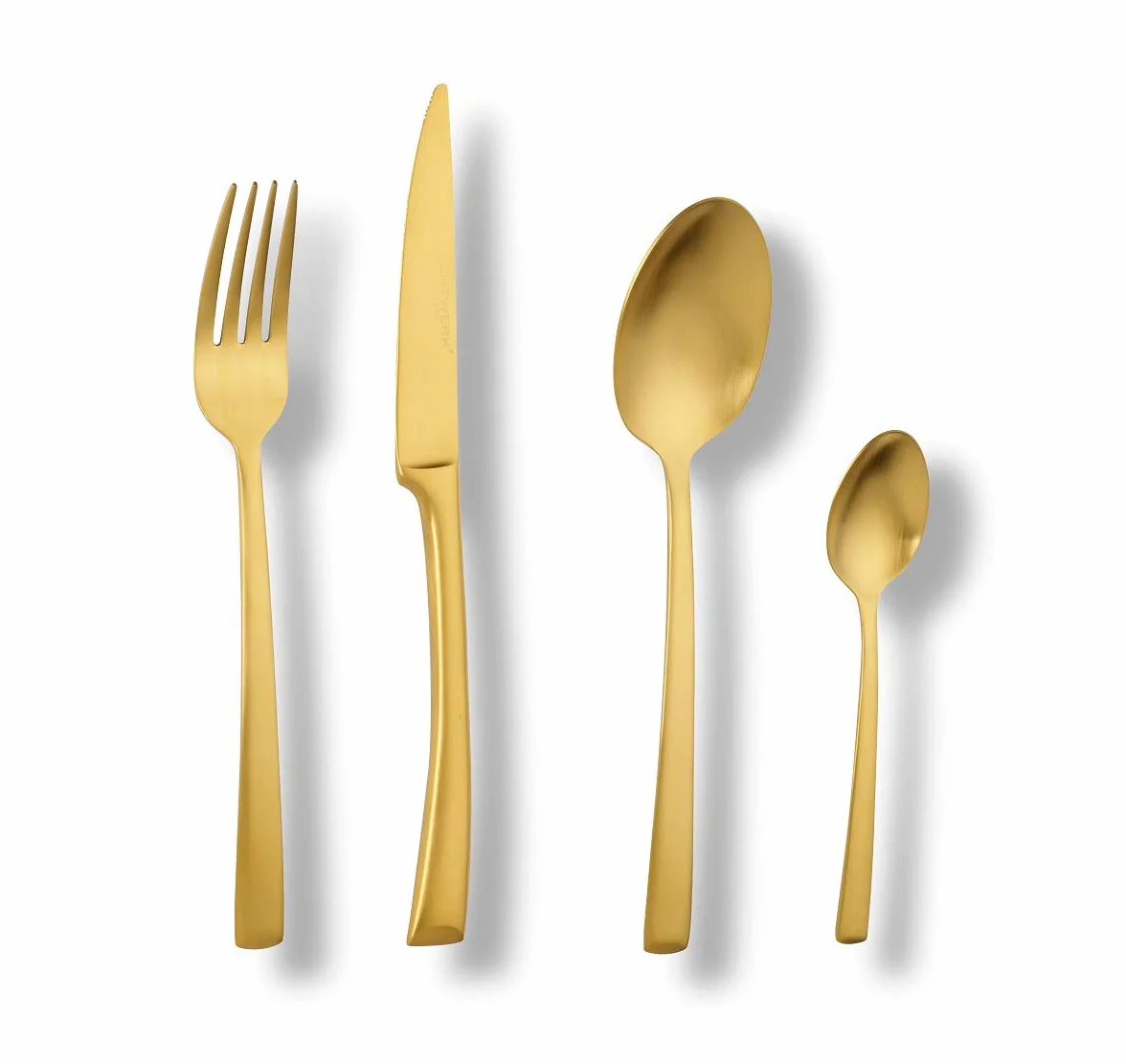 ECHTWERK Avelino Gold Edition - Cubertería (16 piezas, para hasta 4 personas, acero inoxidable 18/10, mate, para mesa de comedor, decoración de mesa para bodas y mesa de fiesta