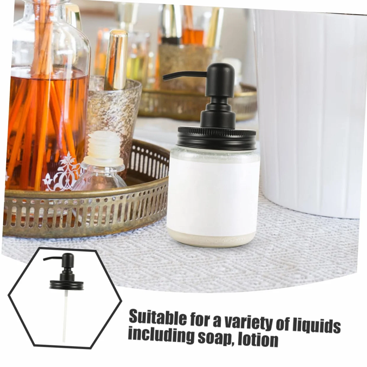 Cabilock 4 Tapas Dispensadoras de Bomba para Frascos Mason, Acero Inoxidable, para Jabón Líquido y Loción, Control de Dosis, Estilo Rústico, Adecuado para Baño y Cocina