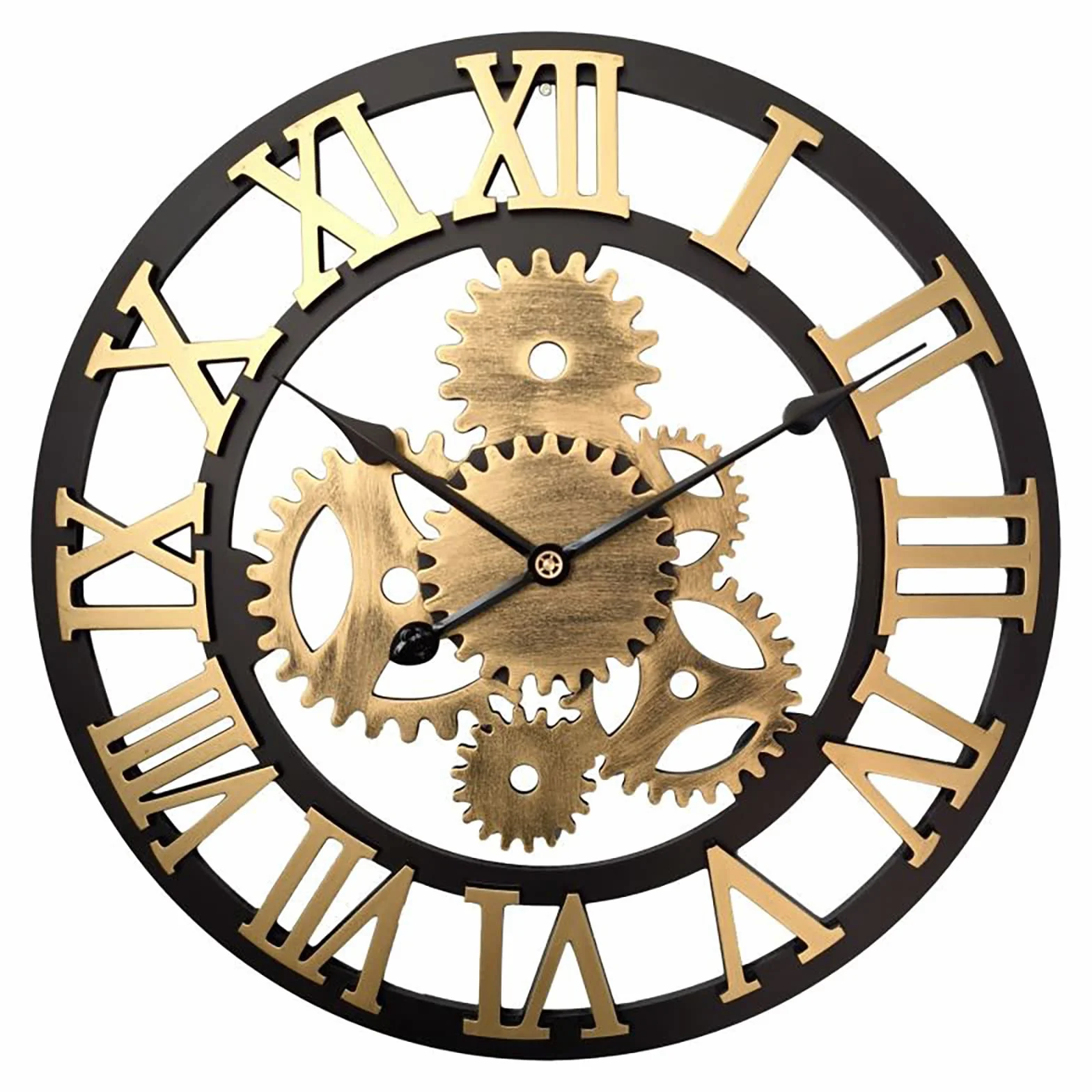 Reloj de pared, reloj de pared con engranajes móviles grandes, silencioso, funciona con pilas, estilo industrial retro, plateado para restaurantes, cafeterías, bares, salas de estar y otros lugares
