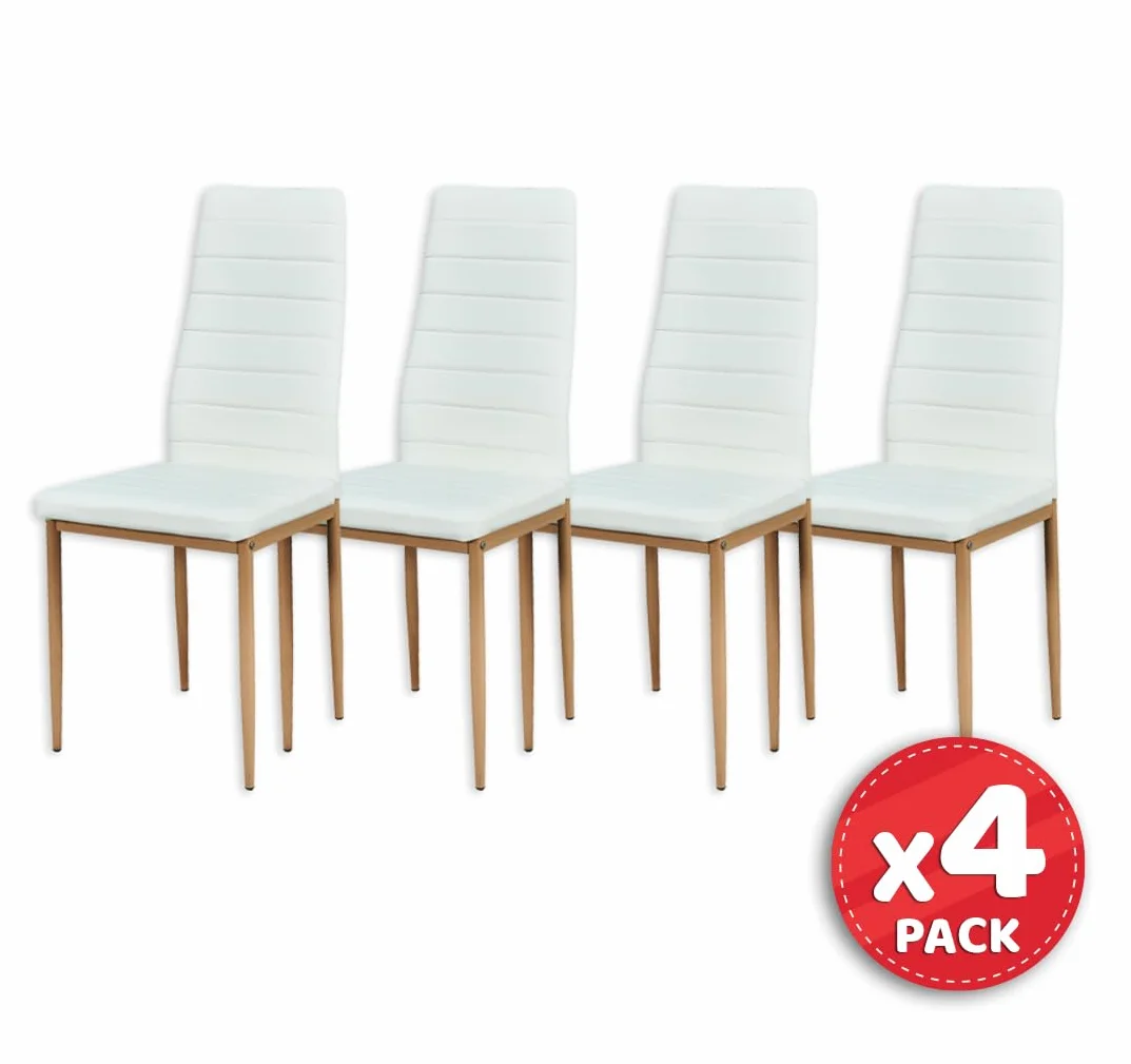 Pack Mesa + 4 sillas - Mesa de Cristal (120x80) + 4 sillas Estructura metálica - Acabado Cambrian/Blanco