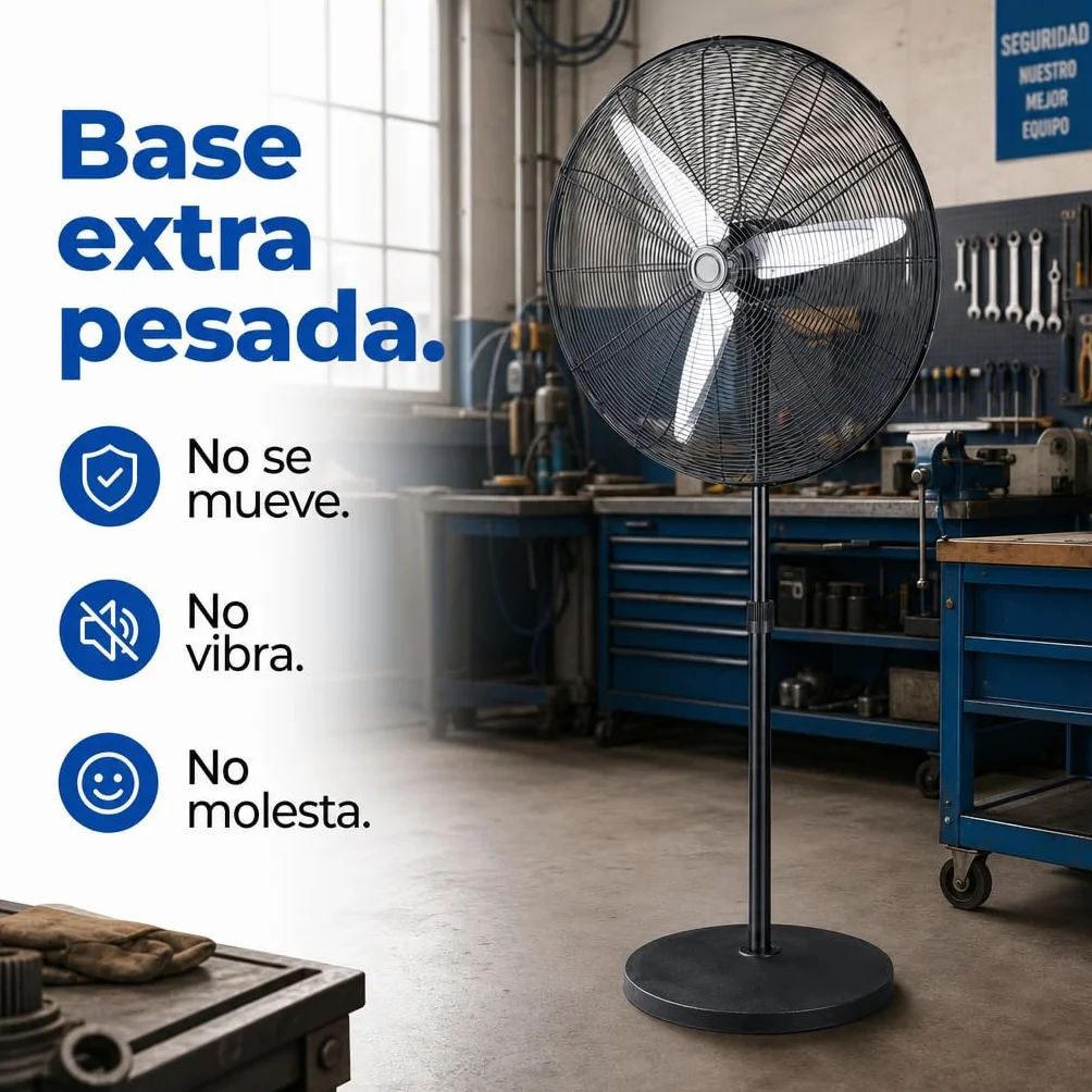 Ventilador de Pie Industrial 200W – 80 cm diametro, 3 Aspas Aluminio, 3 Velocidades, Oscilante y Orientable, Altura Regulable 200–235 cm, Base Pesada Antivuelco, Fijo y Rotatorio, Negro/Plata (200 W)