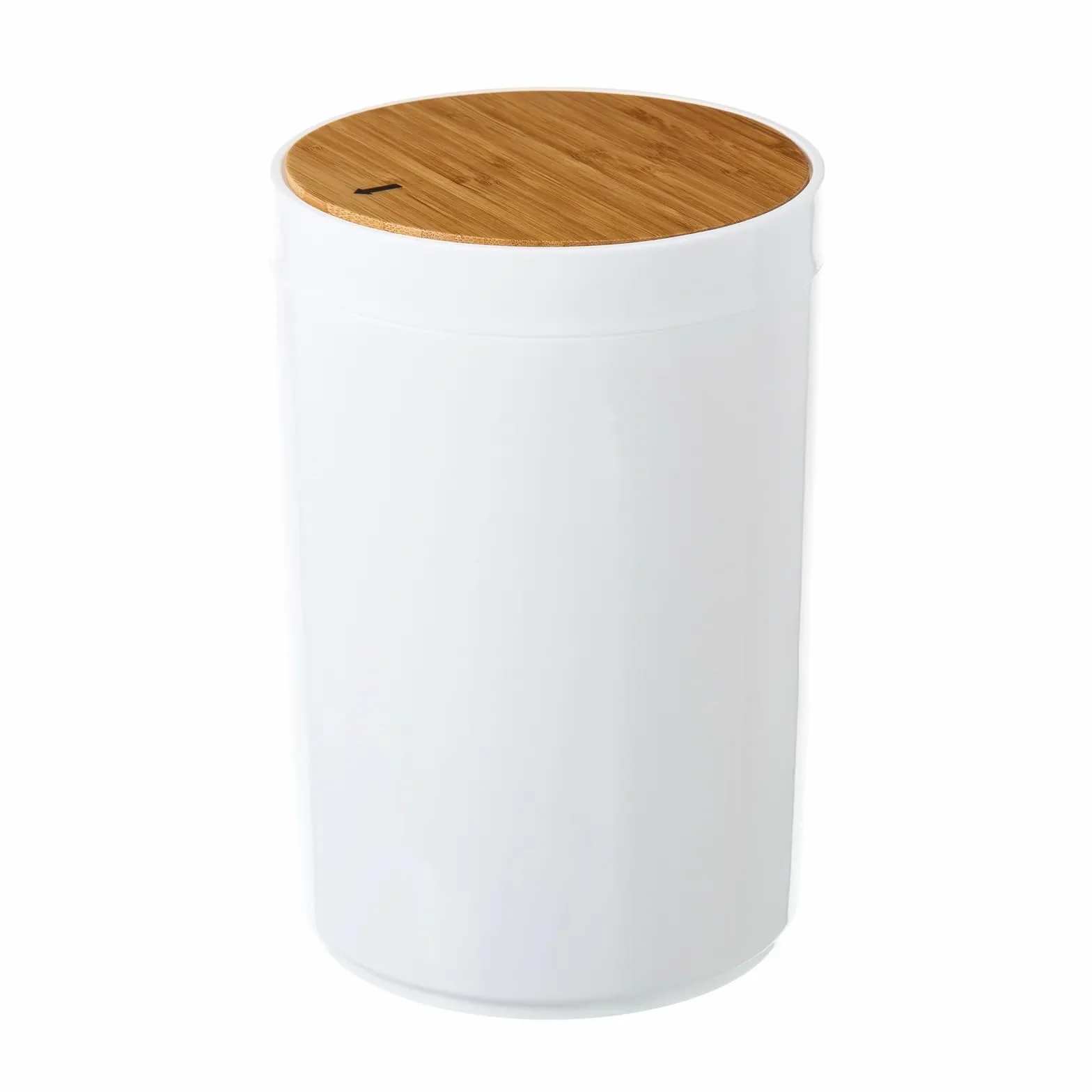 Papelera de Baño 5L Bambú Natural Tapa Basculante Blanca Minimalista