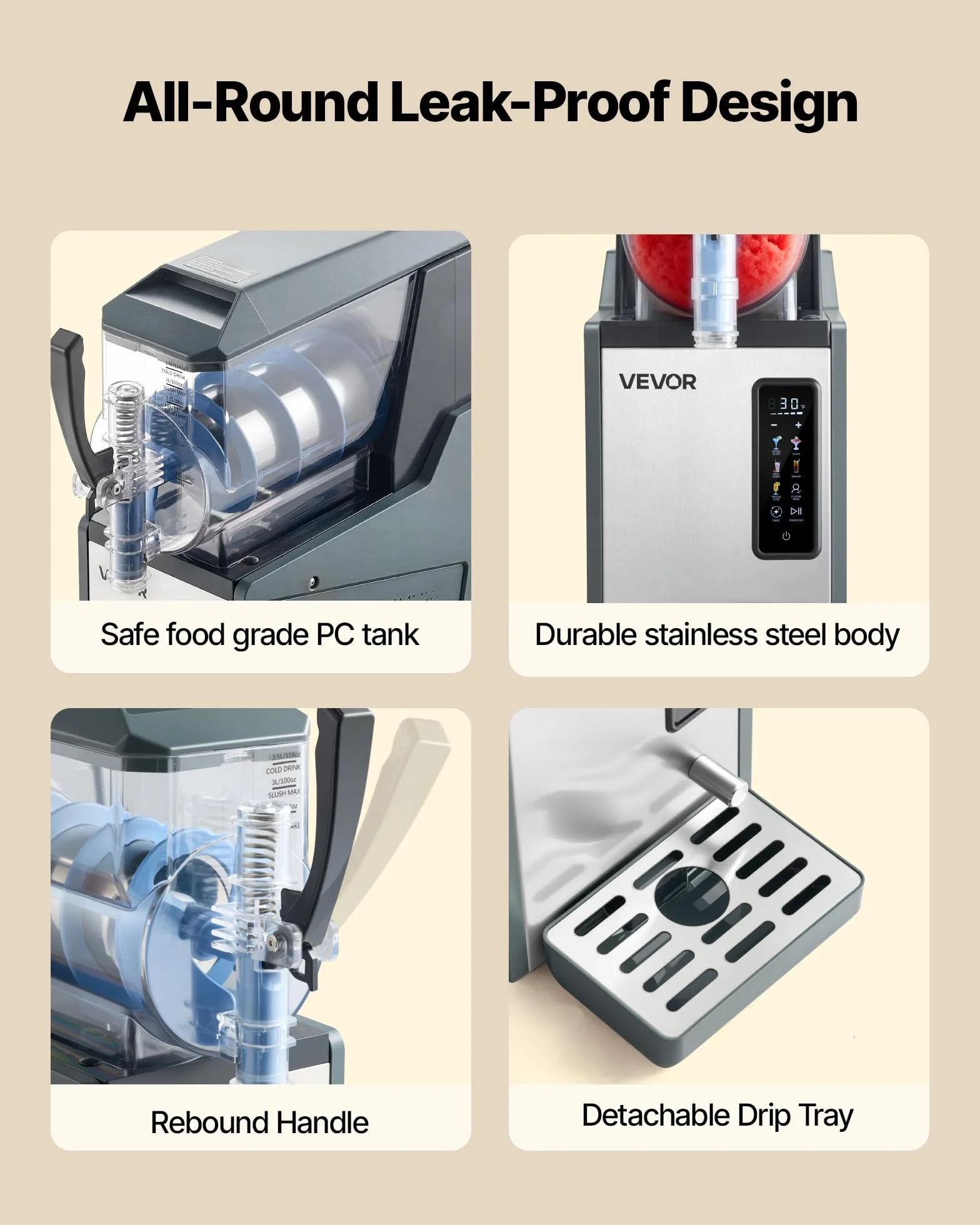 VEVOR Máquina para Hacer Granizados con Un Tanque de 4 L, Máquina de Granizado de Hielo para Hogar, sin Necesidad de Hielo, 5 Programas Preestablecidos, para Hacer Margaritas, Frappés, Batidos