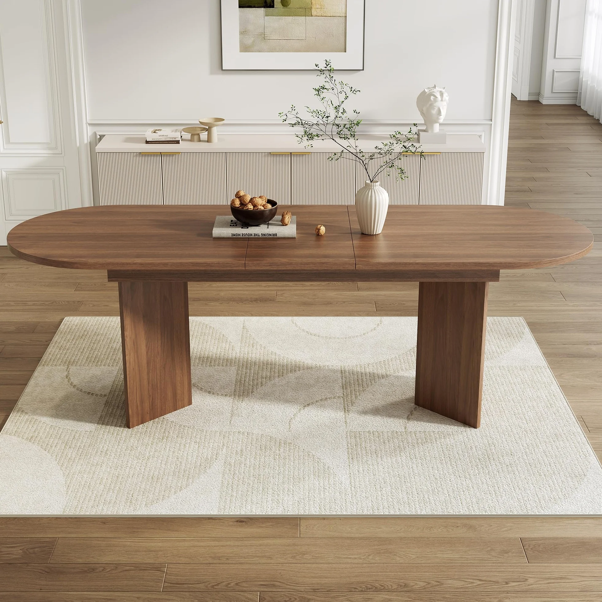 Soweiz Mesa de comedor extensible de 160/200 x 90 cm, mesa de madera adecuada para 4 – 6 personas, mesa de salón con esquinas redondeadas, tablero de nogal grueso