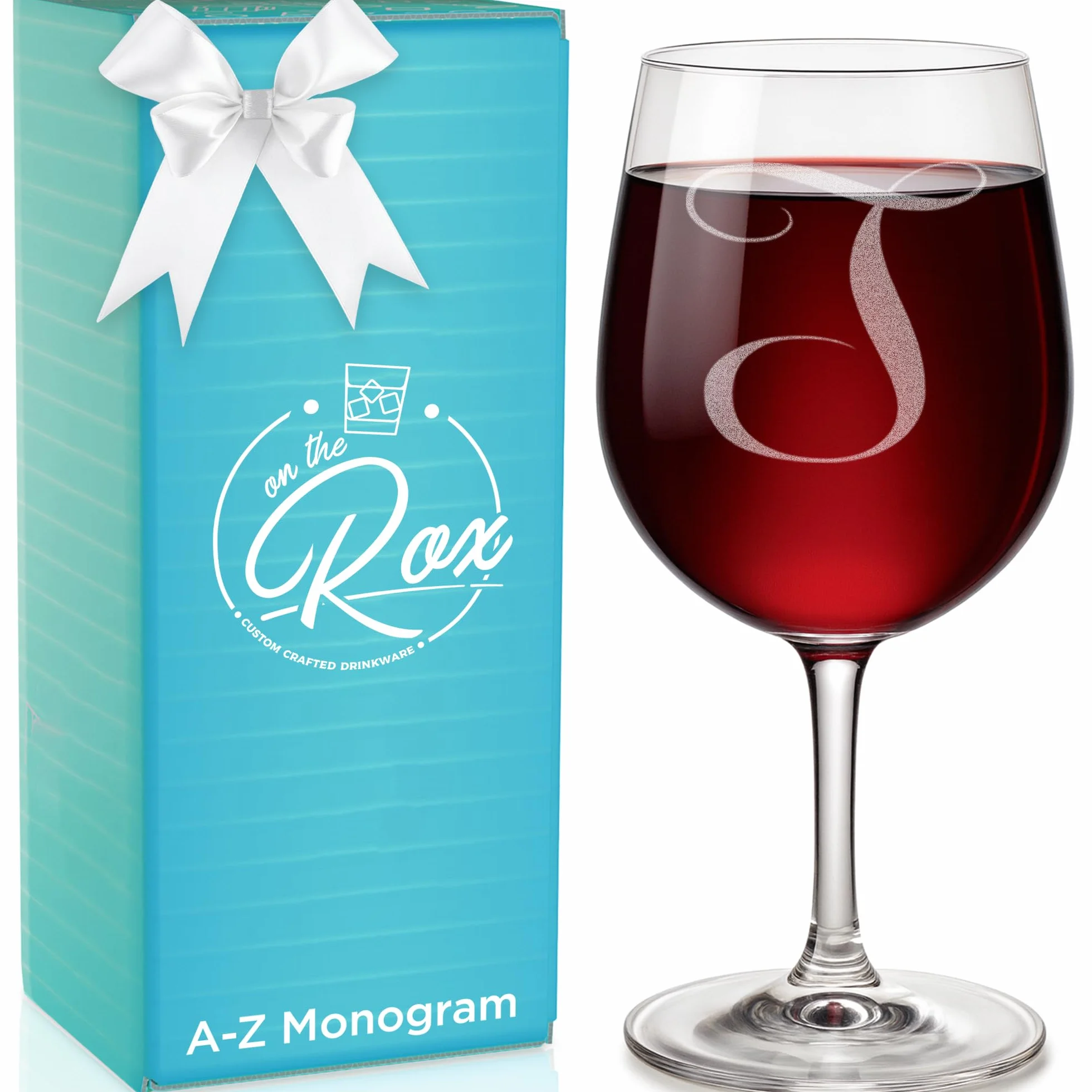 Monogram 12,75 onza grabado Vino Cristal Vidrio elegante de alta calidad ideal para beber Rojo o blanco Vino en Rusa regalo ideal para cualquier occasion- especial de: en la Rox