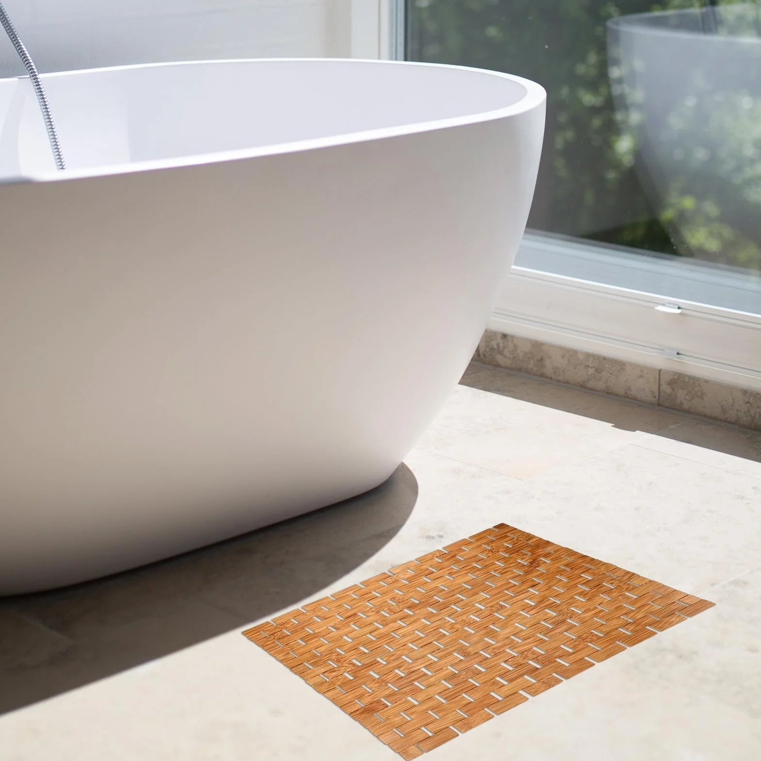 UKCOCO Alfombra de Baño de Bambú Carbonizado 40x60 Cm Antideslizante, Esterilla para Ducha y Bañera, Cojín y Natural para Hogar y Baño