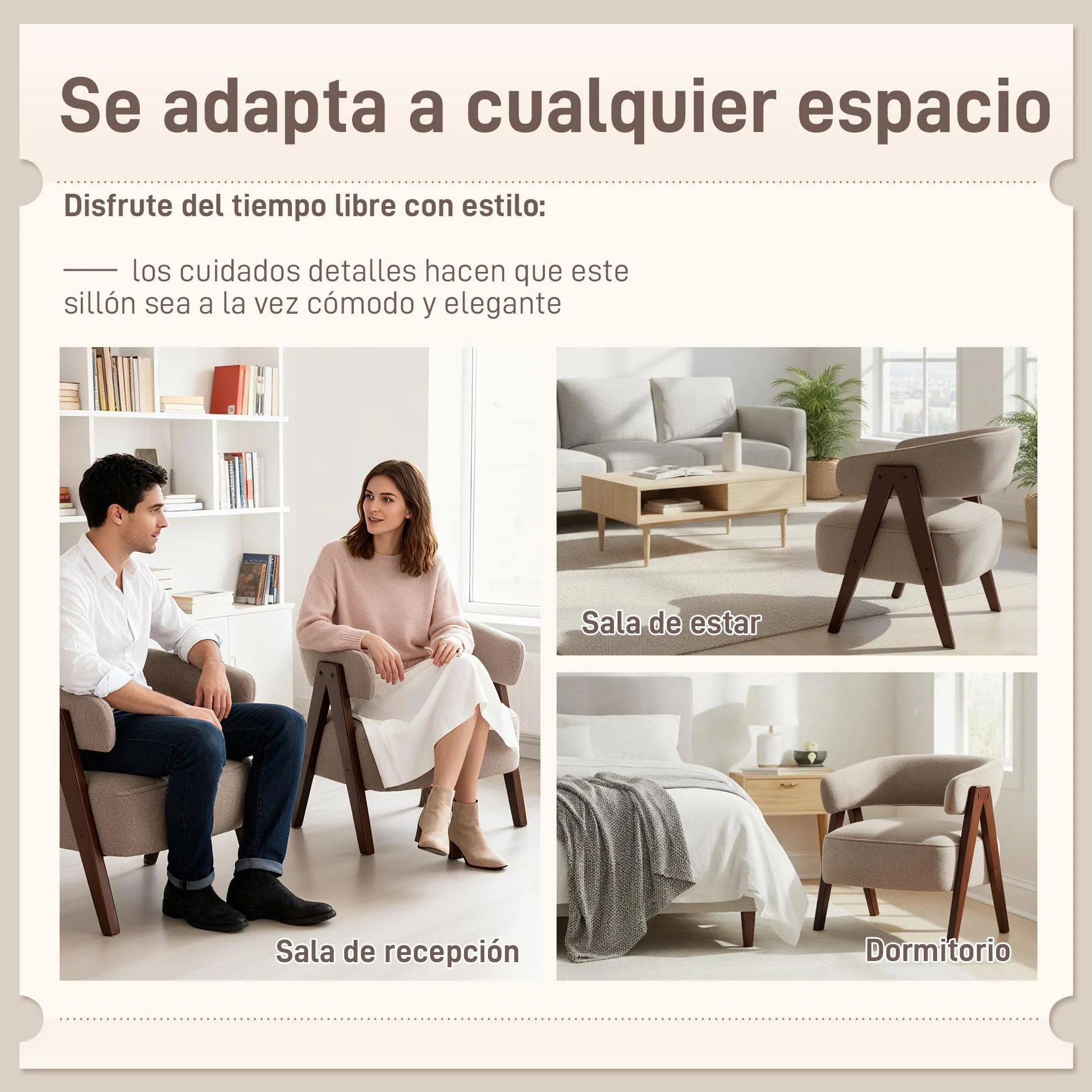 HOMCOM Butaca de Salón Tapizada en Borreguito, Sillón de Lectura Acolchado Grueso y Moderno, Asiento Ancho, Patas de Madera, Respaldo Curvado, para Dormitorio, Oficina, Marrón Claro