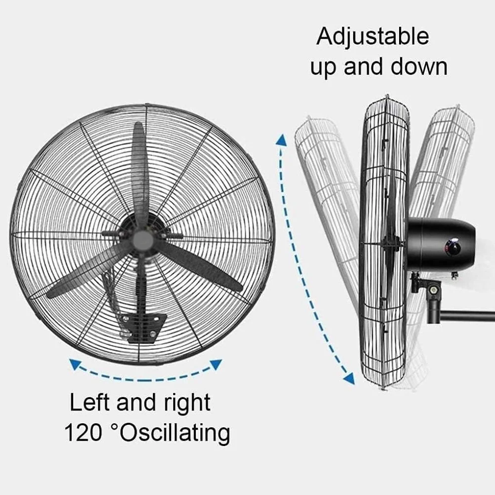 Ventilador Industrial de Pared, 180 W, Acero Inoxidable, 3 Velocidades, Inclinación ajustable Trabajo pesado Oscilante