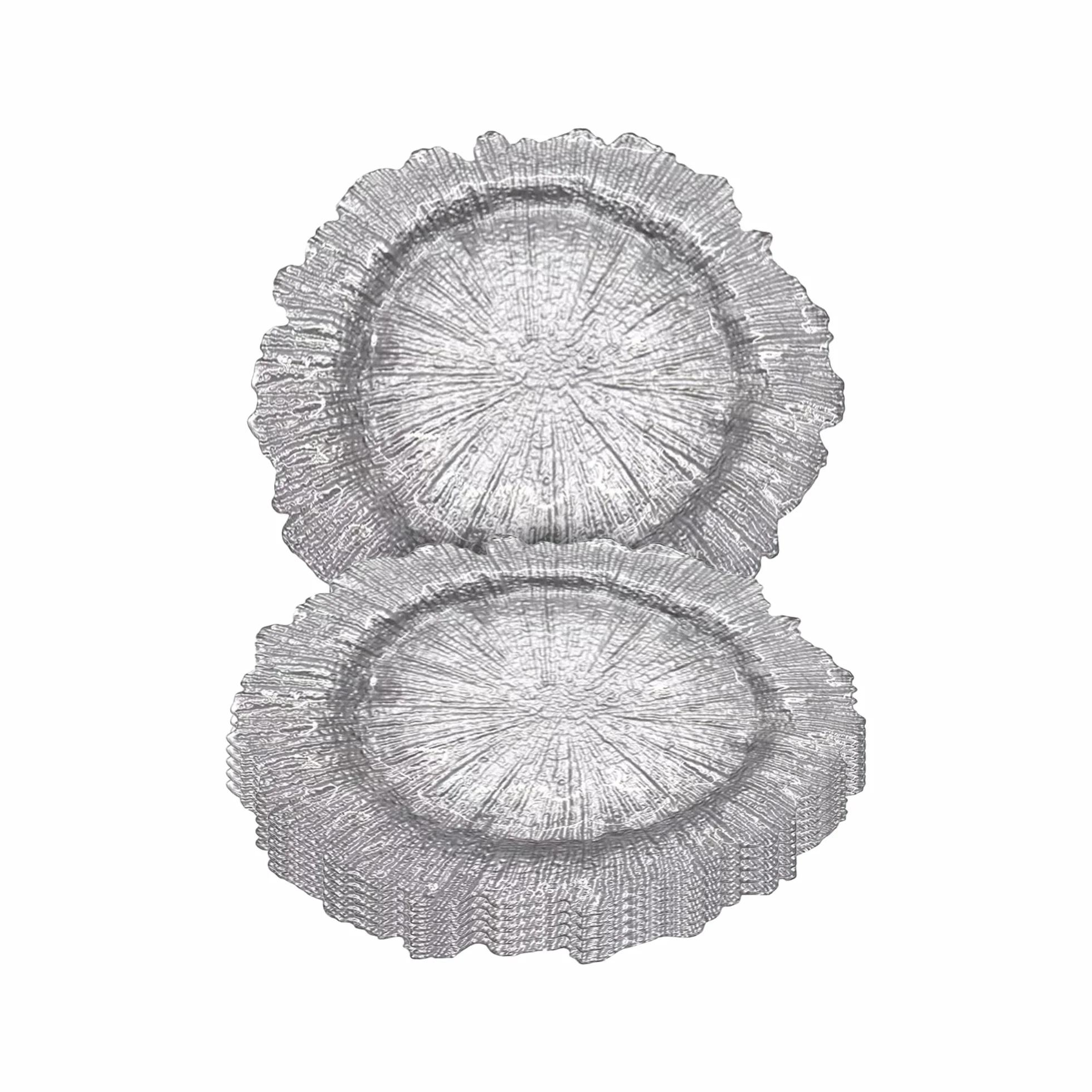 Platos de carga plateados de diseño vintage – 33 cm elegantes platos de polipropileno para bodas, fiestas, aniversarios, cumpleaños, vajilla, eventos de catering y eventos especiales – Juego de 6