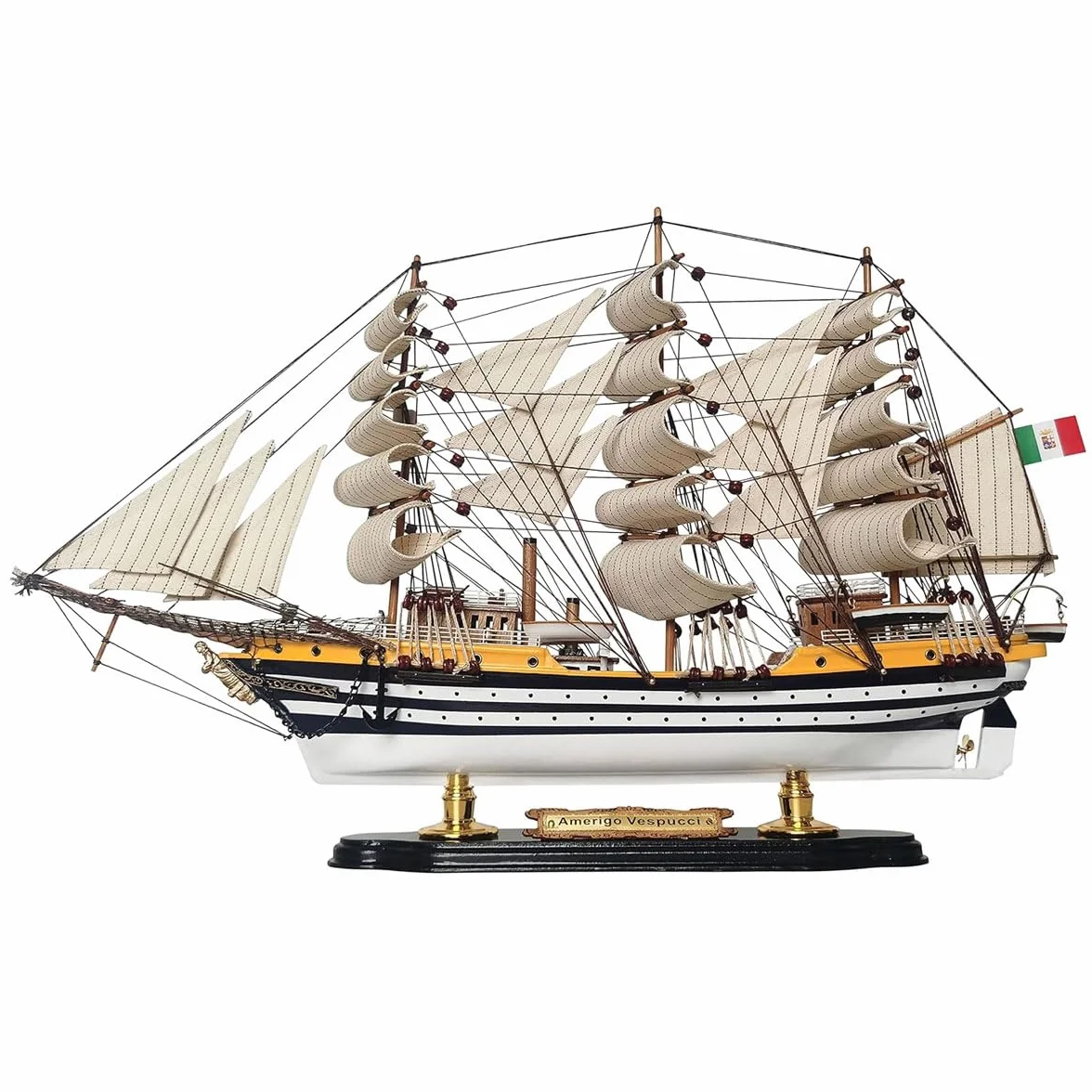 YLME Maqueta de barco de madera Amerigo Vespucci Maqueta de velero de madera maciza Velero de madera Adornos náuticos de madera Colección para el hogar Para regalar,52CM