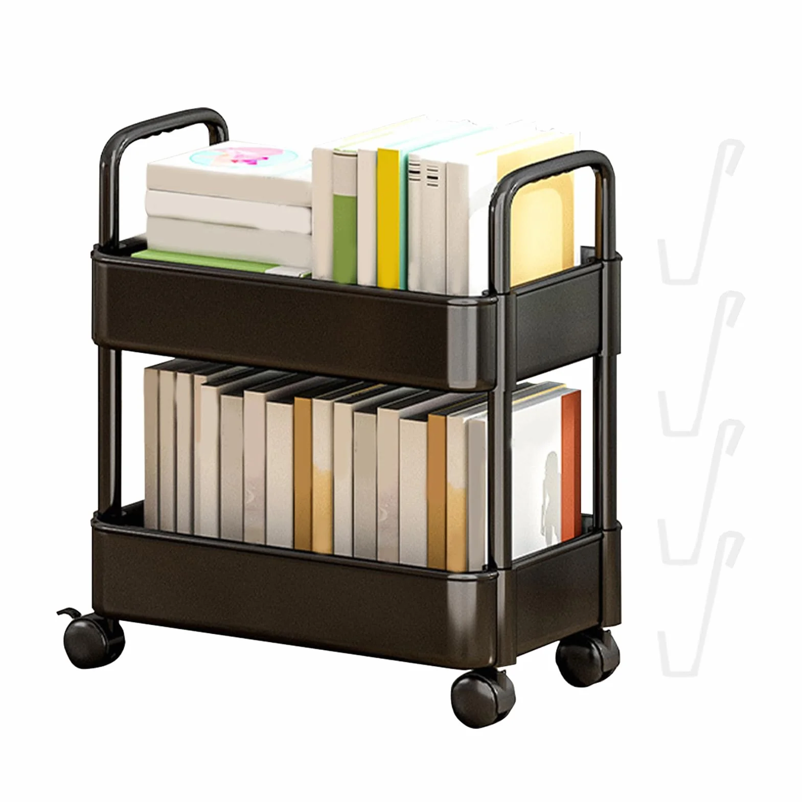 Carrito con 2 niveles, organizador multifuncional para carrito libros, estantería móvil con ruedas, organizador carrito libros para dormitorio, sala estar, escuela en casa, niño