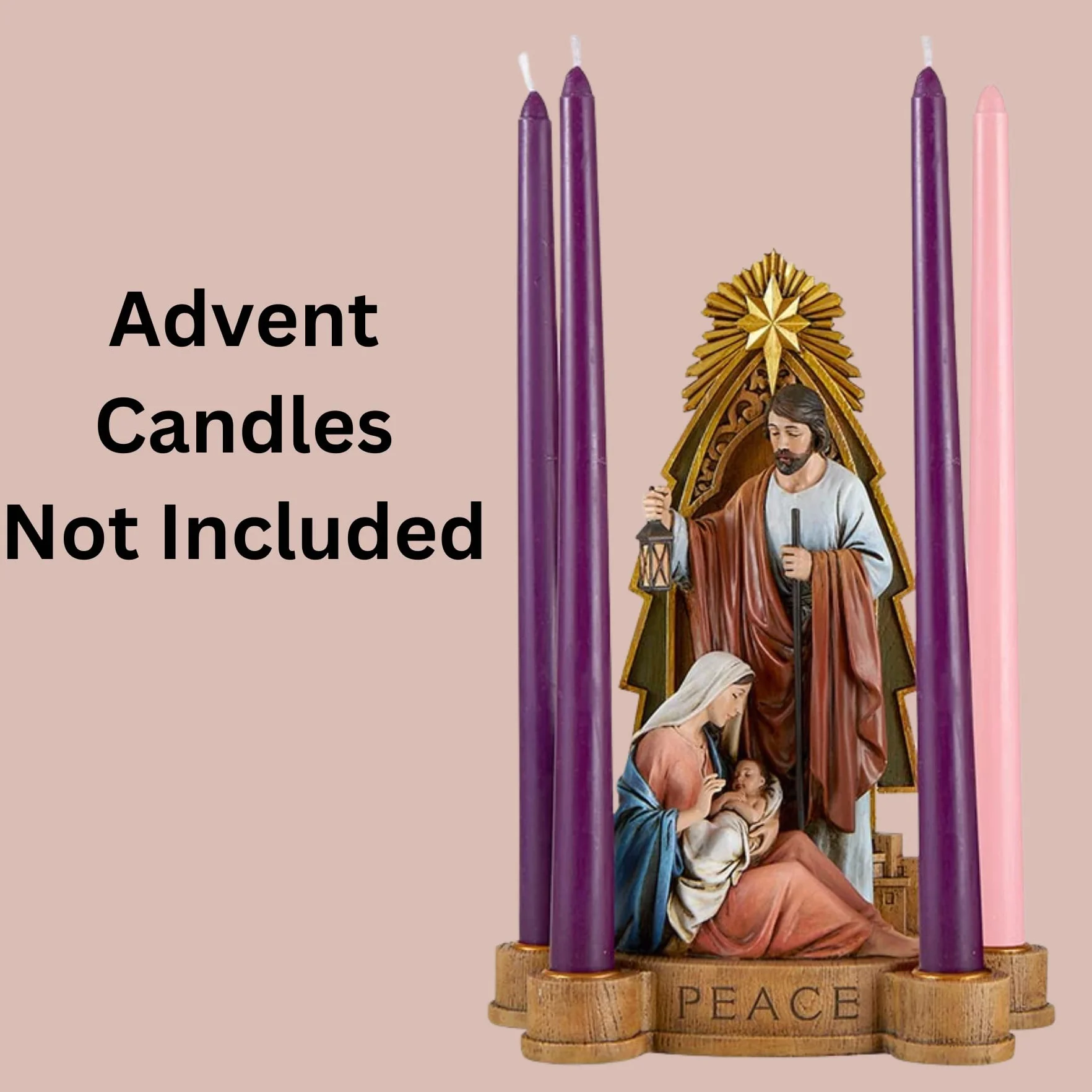 Good News - Portavelas de Adviento de la Sagrada Familia con Escrituras grabadas, figura religiosa de Navidad para interiores, decoraciones de Navidad para el hogar, 10.75 pulgadas