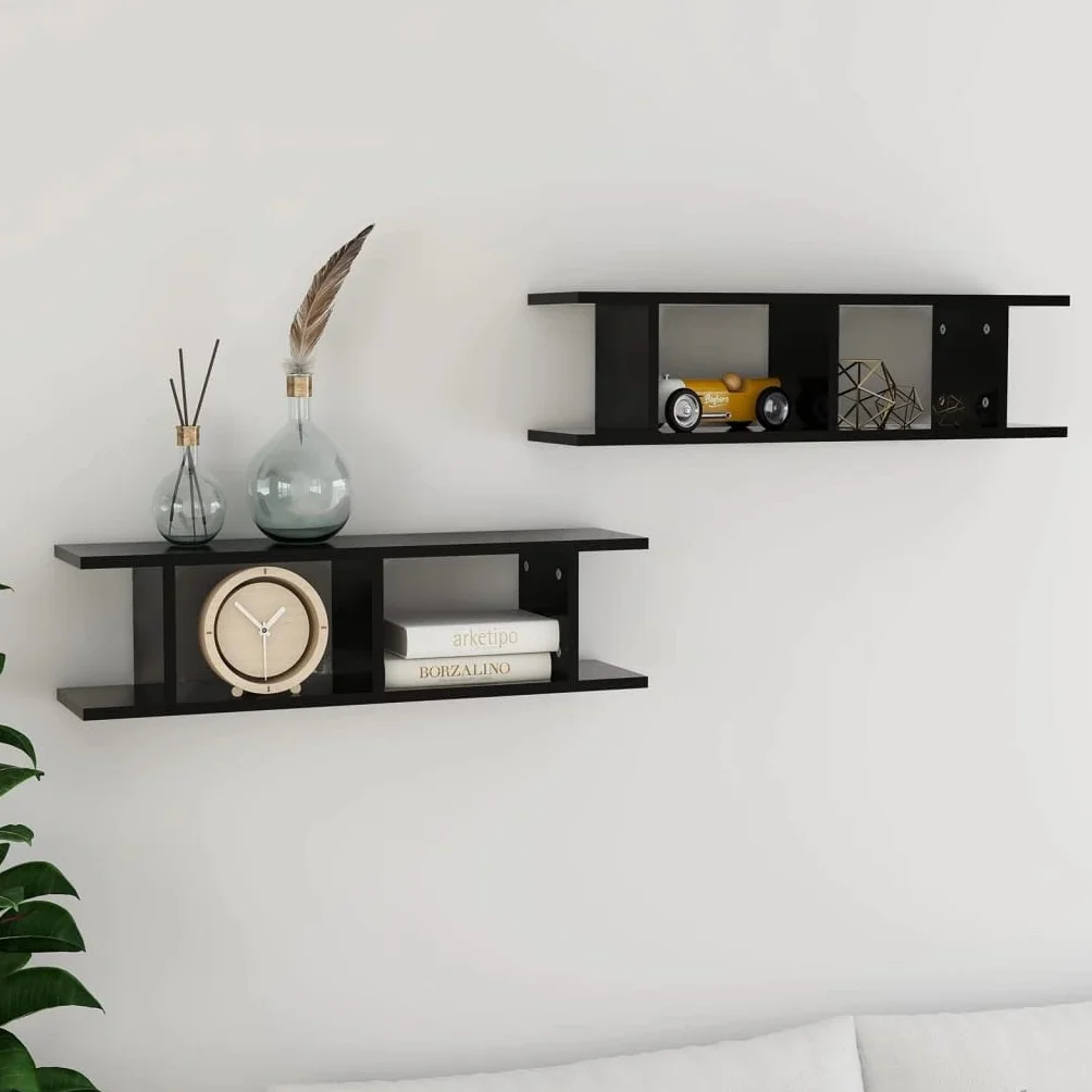 Estantería de pared negra 75 x 18 x 20 cm, moderna estantería de madera robusta con montaje invisible para salón, dormitorio y baño