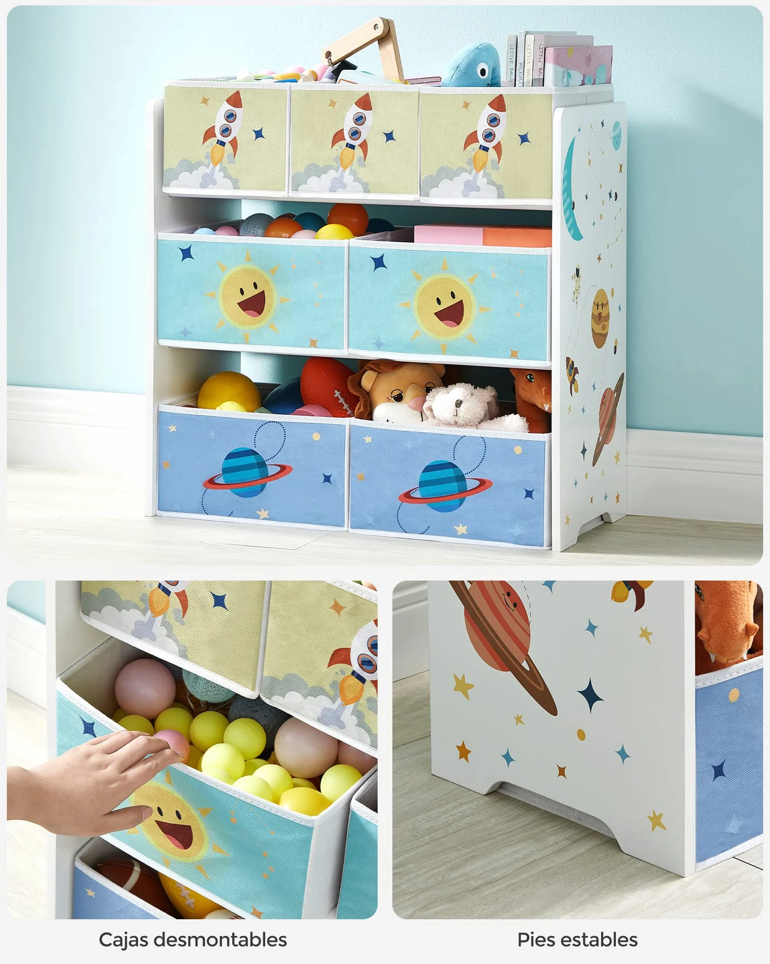 SONGMICS Estantería Infantil con 7 Cajas de Almacenamiento de Tela no Tejida, Organizador de Juguetes, 29.5 x 62.5 x 60 cm, Blanco