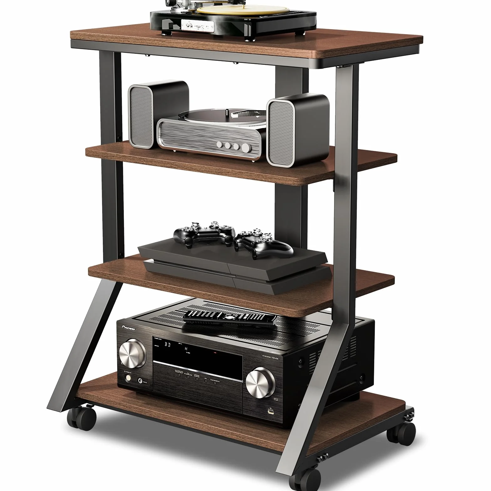 5Rcom Estantes y Soportes de Alta fidelidad, Estante de Audio, Estante de 4 Niveles, estantes de Madera para Tocadiscos, Reproductor de DVD, Unidad de Entretenimiento, Multifuncional, Altura