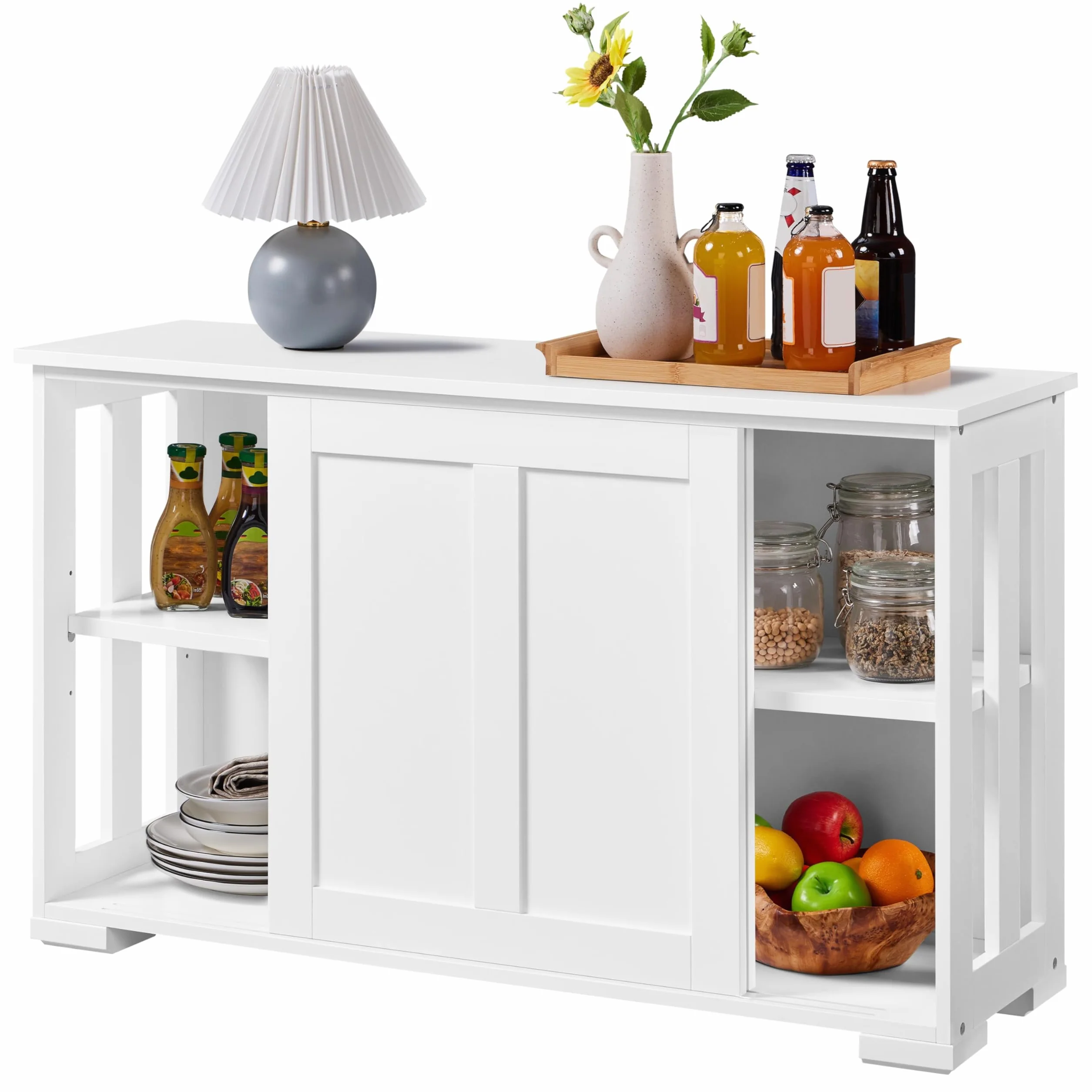 Yaheetech Aparador Armario de Cocina Aparador para Salon con Puerta Corredera Vitrinas de Estrecho para Salón Sala de Estar 107 x 33 x 63.5 cm Blanco