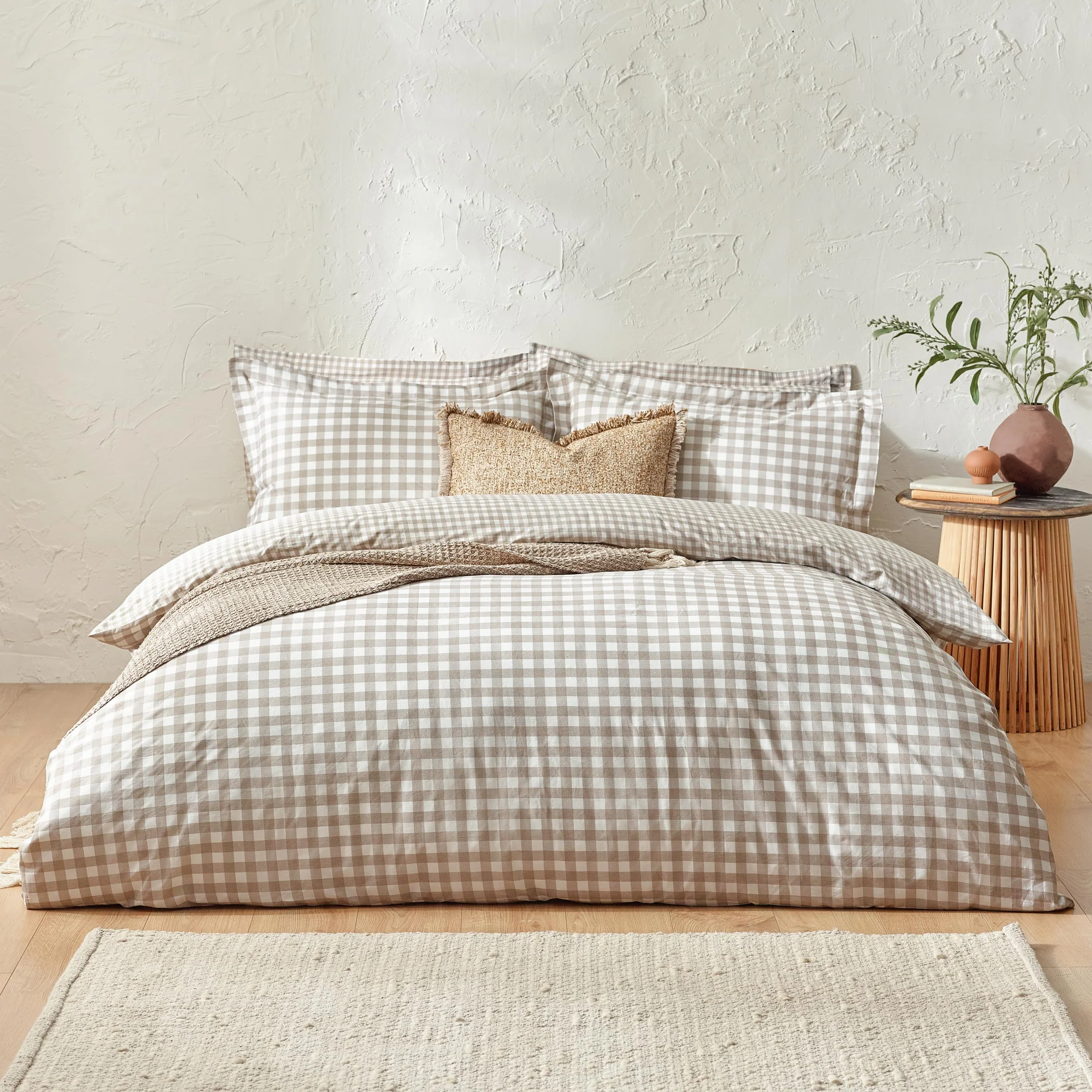 Yard Barton Cuadro Vichy Juego De Funda Nórdica – 100% Algodón Reversible Fundas De Almohada Oxford Suave Y Transpirable Ropa De Cama Premium (Natural – King – 230x220cm)