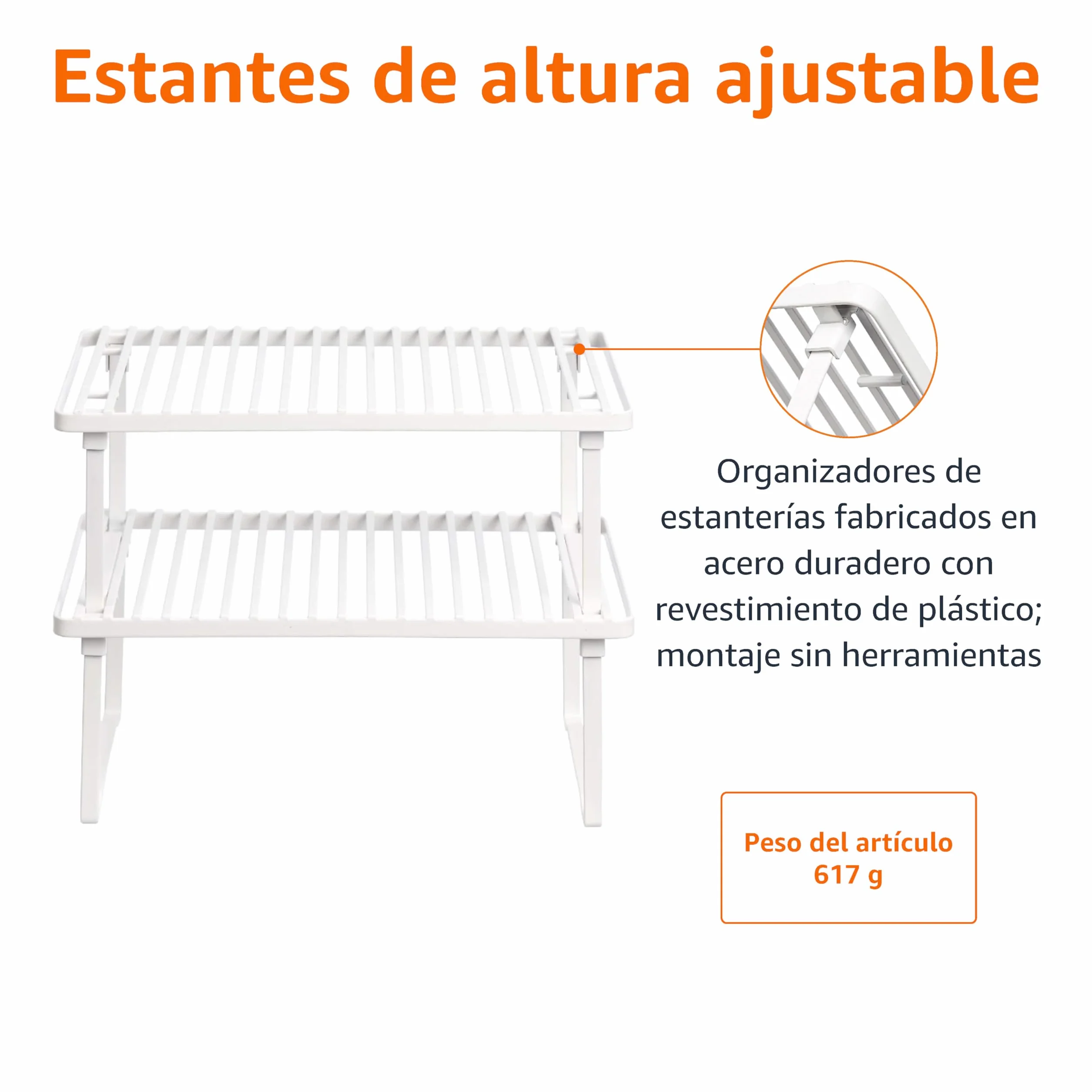 Amazon Basics Estantes de cocina apilables para almacenaje, Blanco, 20.3 x 31.6 x 11.4 cm
