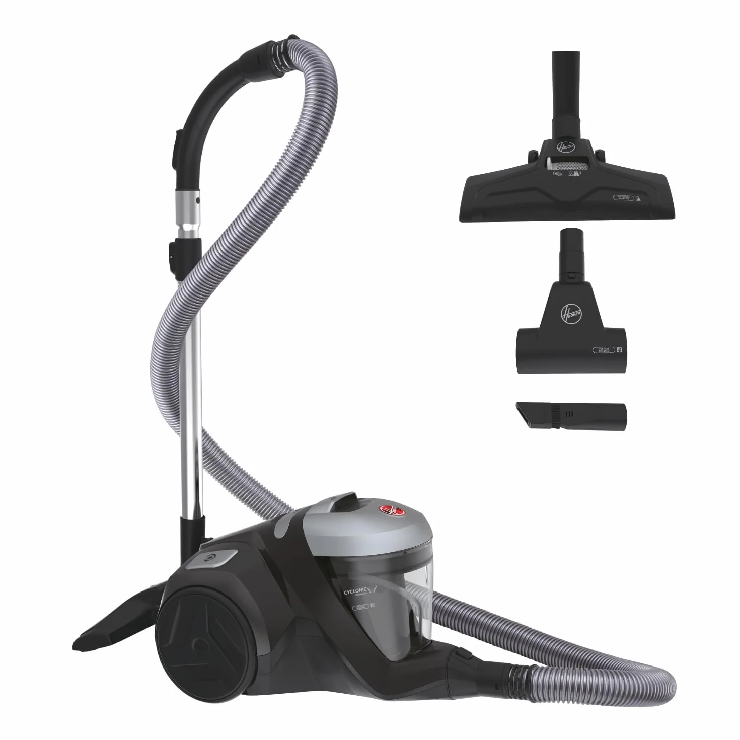 Hoover 39002259 H-Power 300 HP320PET, Aspiradora sin Bolsa Trineo, Tobera Turbo Pelo Mascotas y Tapicería, Compacta, Ciclónico, Selfdust Clean, 850W, Filtro Epa, 75dba, Cable 7 m, Negro, Depósito 2 l