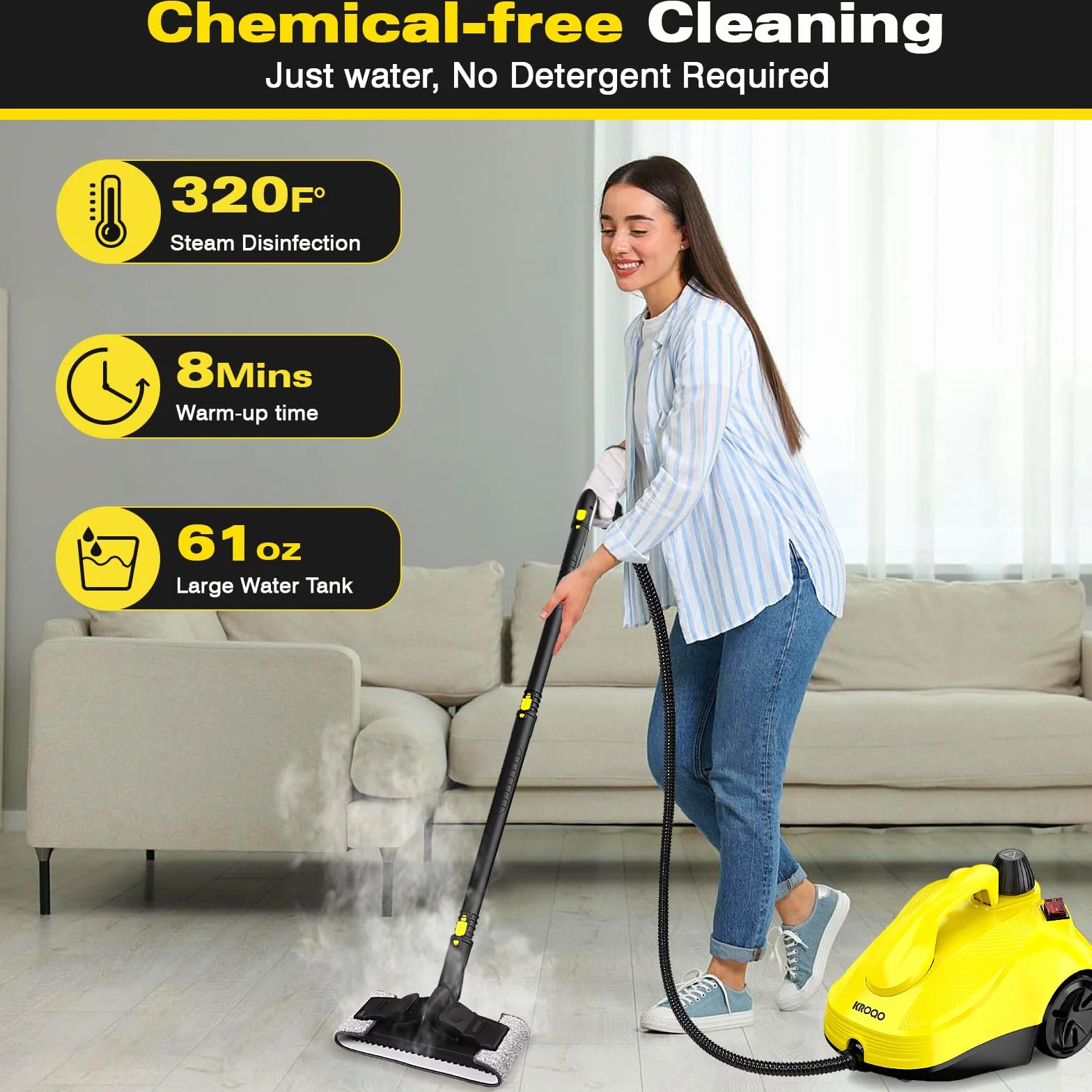 Limpiador de vapor multiusos para todo con 23 accesorios, elimina papel pintado, suelo, alfombra, sofá, tapicería, coche, azulejos, tapicería, baño, 1,5 L