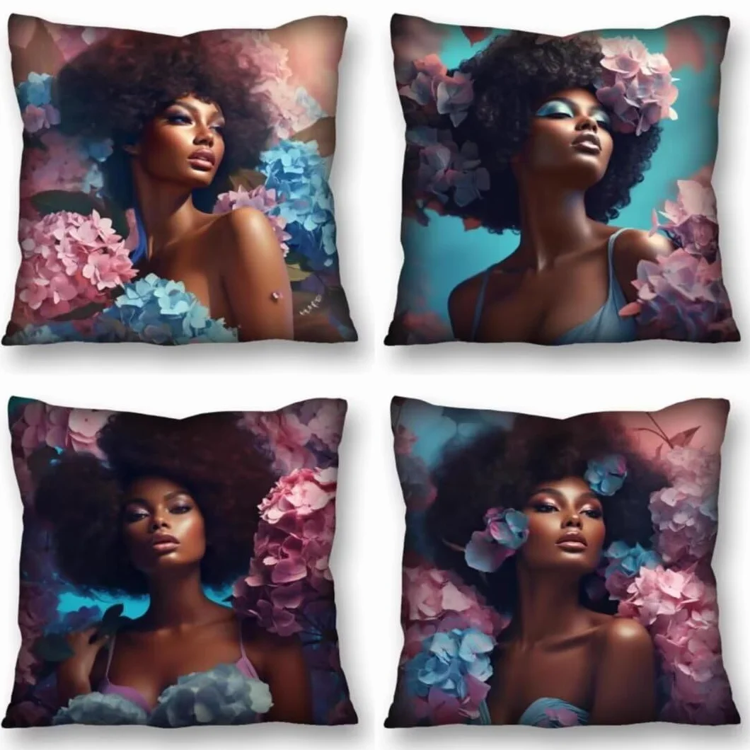Juego de 4 Fundas de Cojines 70x70 cm Cojines mujer flor Funda Cojin Cuadrados de Lino Fundas Cojines Sofá Cojines Decorativos para Salón Sofá Dormitorio Coche Jardín Silla Decoración del Hogar