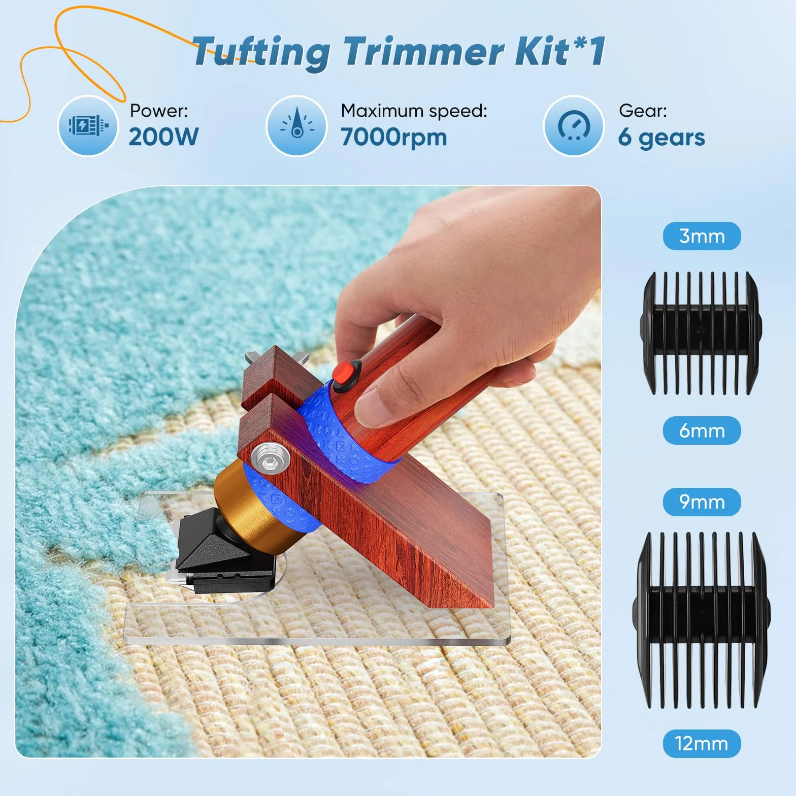 Rug Tufting Gun Set with Trimmer, Tufting Gun Kit 2 en 1,Cut & Loop Pile Pistola Tufting,Pistola Tufting Set Cut pile5-40 Puntadas/seg Ajustable,para Herramienta DIY para el hogar