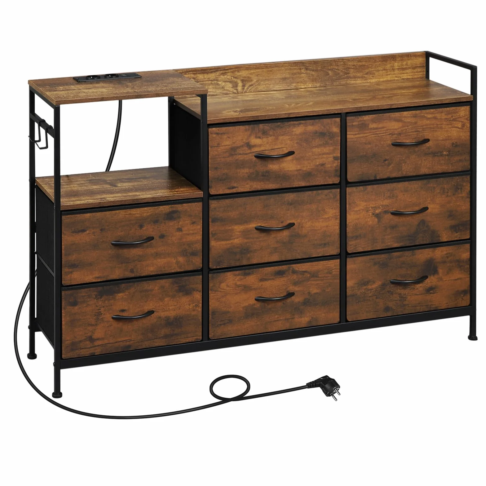 WOLTU Cómoda Dormitorio 8 Cajones de Tela, Estantes de Madera, Armario Comoda de Salon, Cajas Organizadoras, Estructura Metalica, Estilo Industrial, SSK007hov