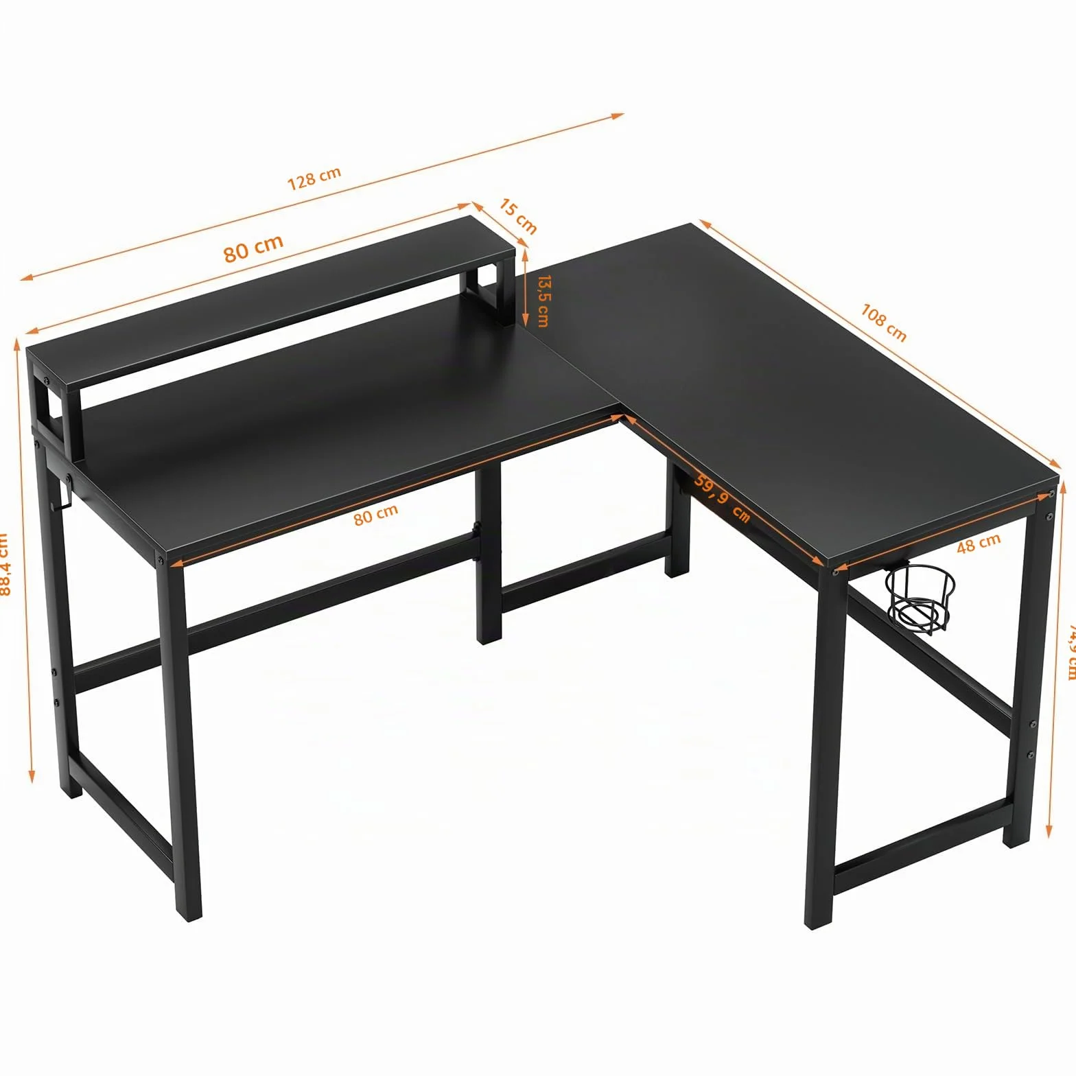 GreenForest Escritorio para juegos en forma de L con portavasos y gancho para auriculares, reversible de 128 cm para computadora con soporte para monitor