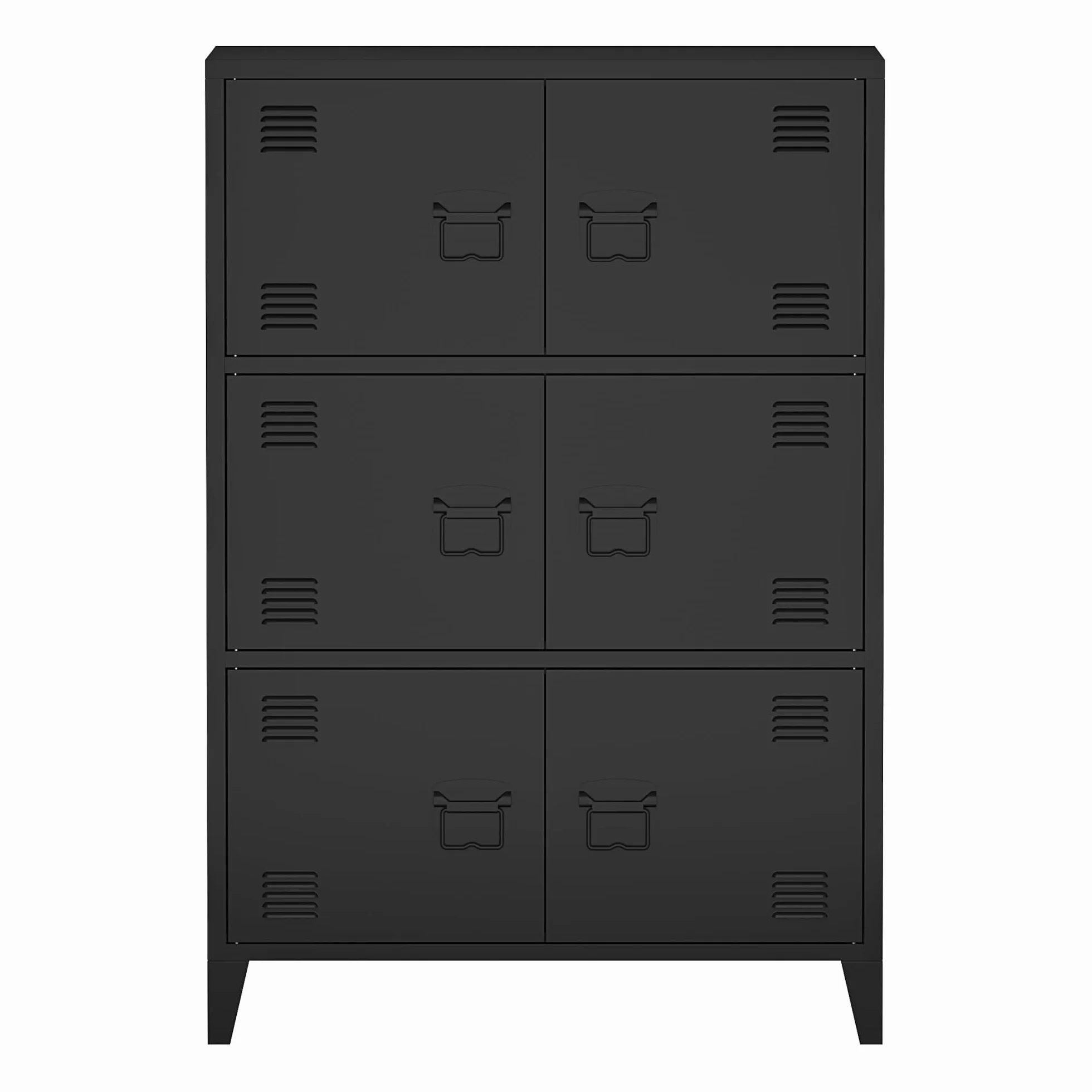 [en.casa] Armario de Oficina Mueble de Oficina Archivador de Estudio con 2 Estantes con 6 Puertas Ranuras de Ventilación Acero 113 x 80 x 40 cm - Negro