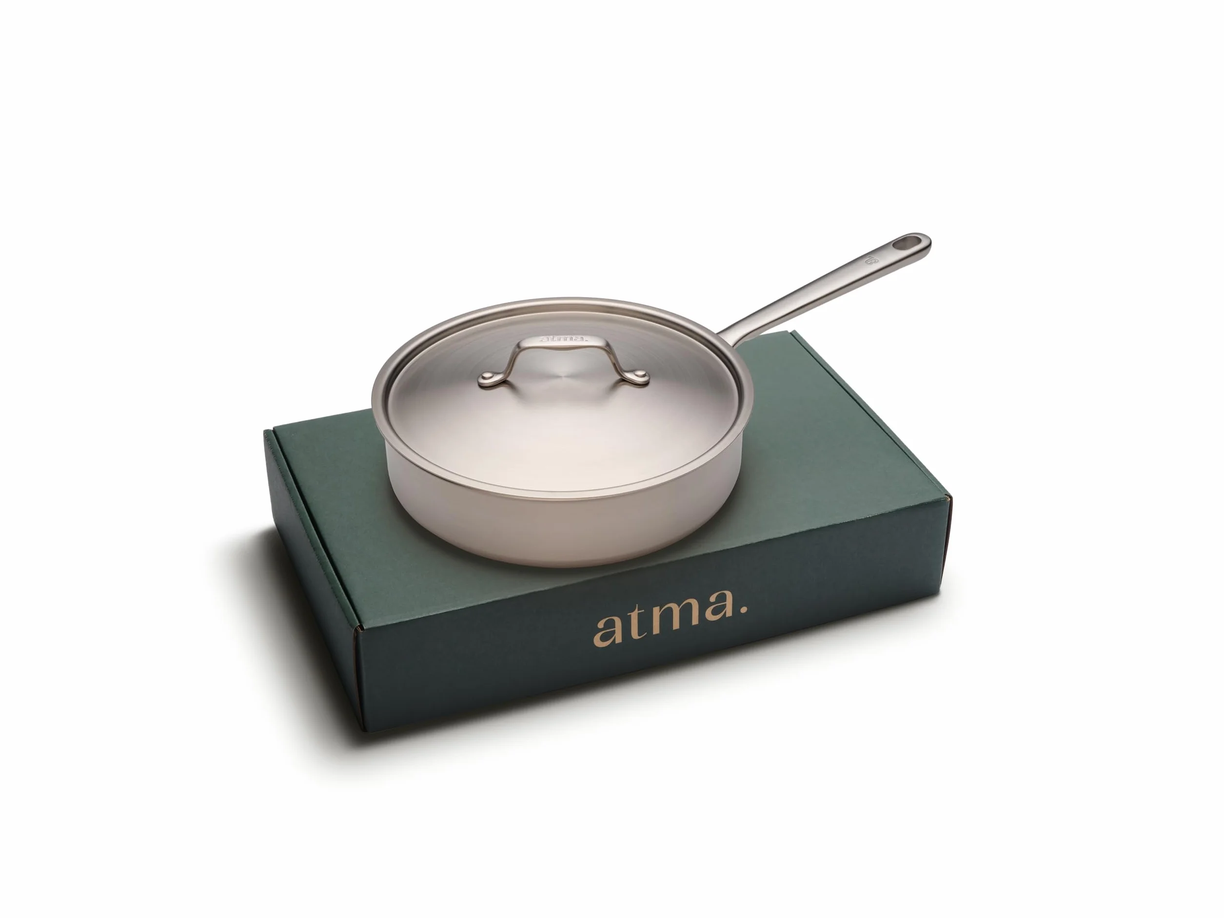 Atma - Sartén Hondo de Acero Inoxidable 24 cm con Tapa - Acero 3 Capas - Compatible con Todas las Cocinas, Incluido Inducción y Horno - Para Guisar, Saltear y Freír - Sin PFAS - Fabricada en Francia