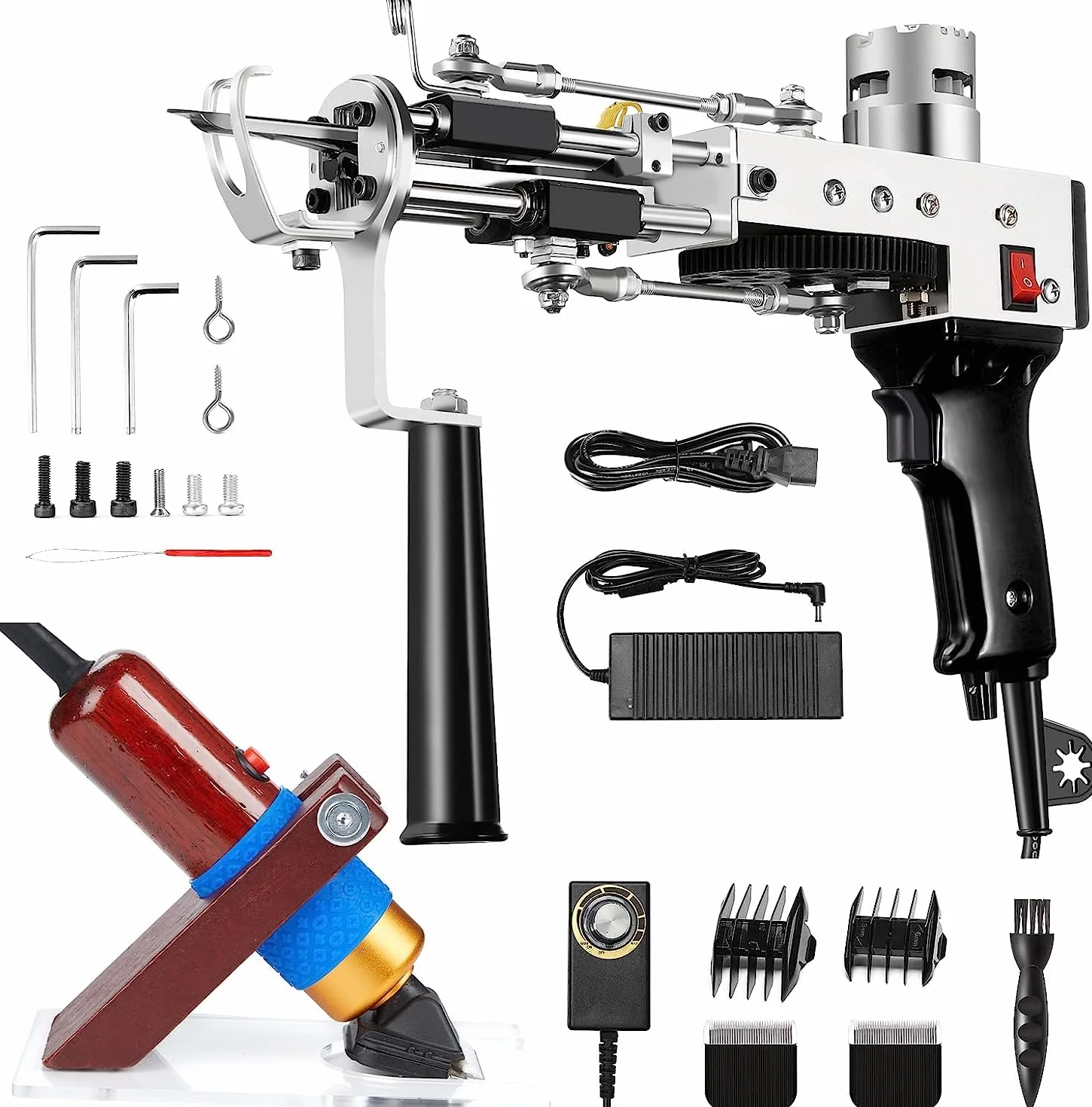 Pistola de tufting de Pelo Cortado - Pistola de tufting de Alfombra eléctrica, Kit de Inicio de máquina de Pistola de tufting de Alfombra 2 en 1