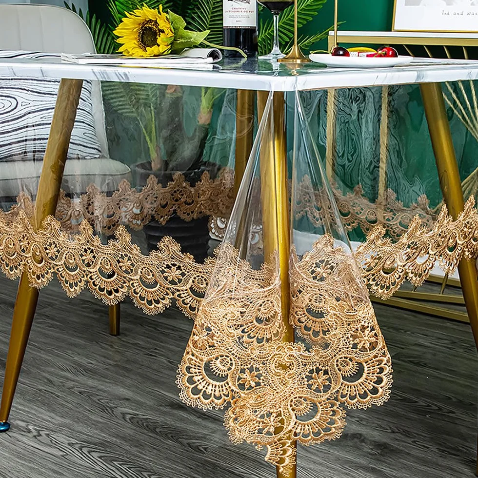 Mantel PVC Impermeable con Encaje, 2pcs Mantel Transparente plastico, manteles resinados Antimanchas, manteles de Mesa Modernos para Fiestas,cumpleaños,Halloween,Navidad Decoraciones,110x110cm