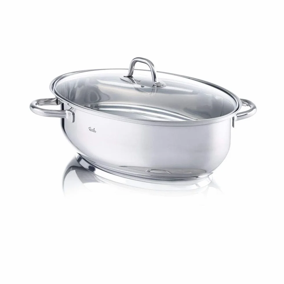 Fissler - Rustidera de acero inoxidable (8,8 litros, 38 cm) con tapadera de vidrio, seguro para el horno y el lavavajillas, apta para inducción