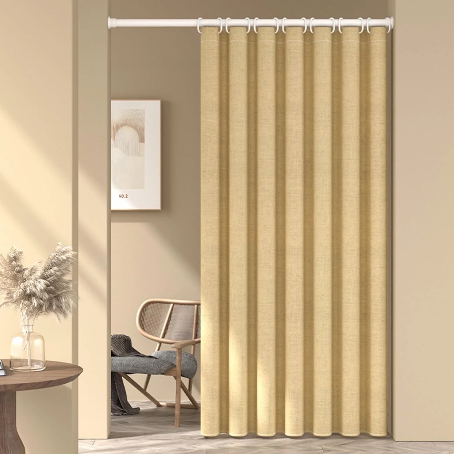 Cortina de ducha impermeable de lino estructurada antimoho tela lavable cortina de ducha para ducha de esquina bañera pequeña beige 80 x 180 cm