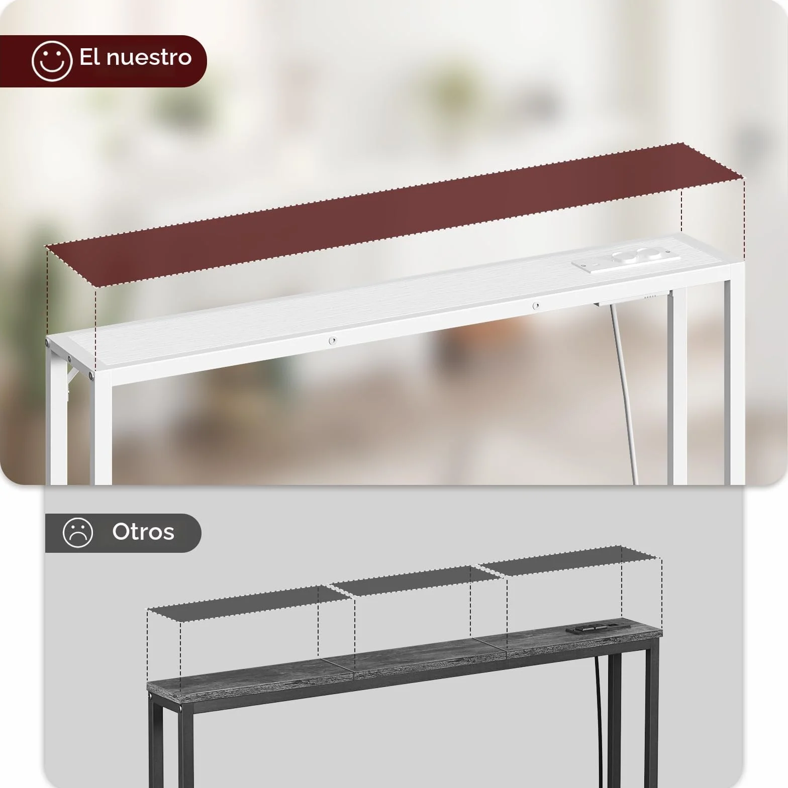 MAHANCRIS Juego de Dos Mesas de Entrada de 100 cm, Aparadores con Enchufe y Puerto USB, Mesitas Auxiliares de Sofá Largas y Estrechas, para Pasillo, Salón, Blanco ACTWT968UE01S2