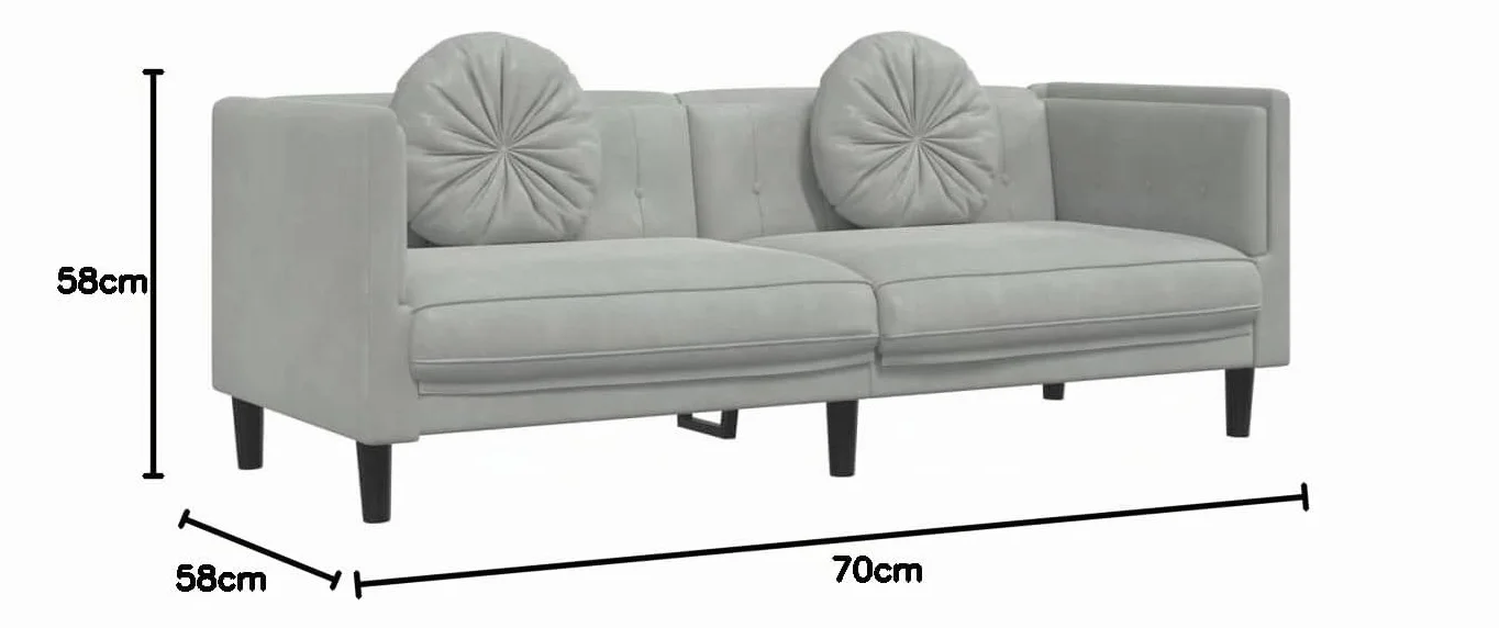 Sofá de 3 Plazas Moderno de Terciopelo, Sofá Chaise Longue con Respaldo y Cojines Acolchados, Gris Claro