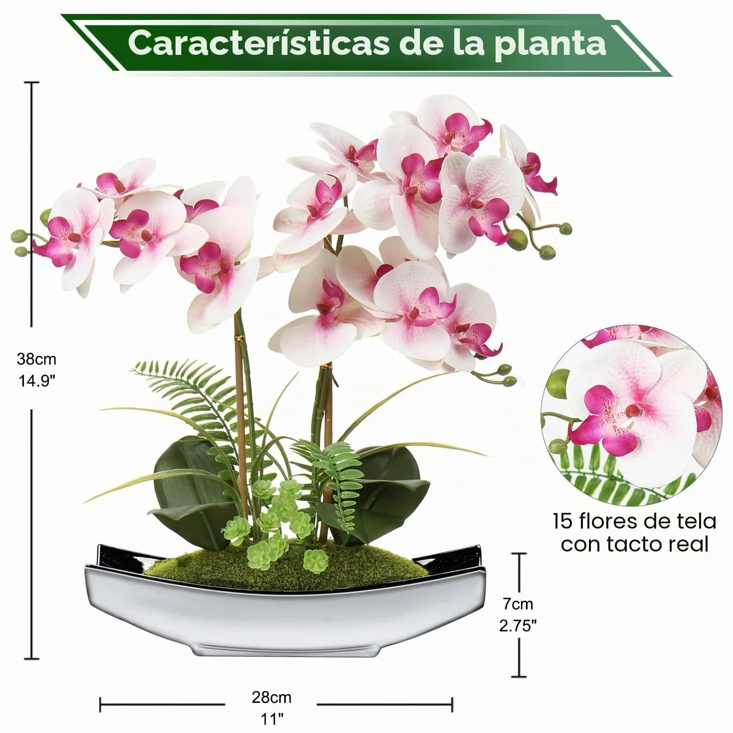 Bonsái de orquídea artificial en maceta para centro de mesa, sala de estar, decoración del hogar, etc., flores Phalaenopsis artificiales de seda