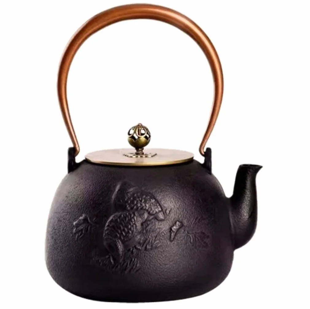 Tetera Tetera De Hierro Fundido De 1300ML, Tetera De Hierro Fundido, Tetera Gruesa, Cubierta De Tetera De Cobre Tetera Hierro Fundido
