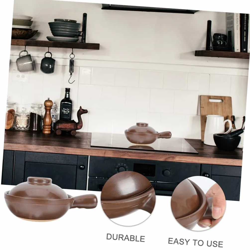 Cazuela de Barro de Arcilla Asa y Tapa Ventilada 950 Ml | Acabado Café, Superficie Lisa, Moldeado Sola Pieza, para Casa y Tienda de Alimentos