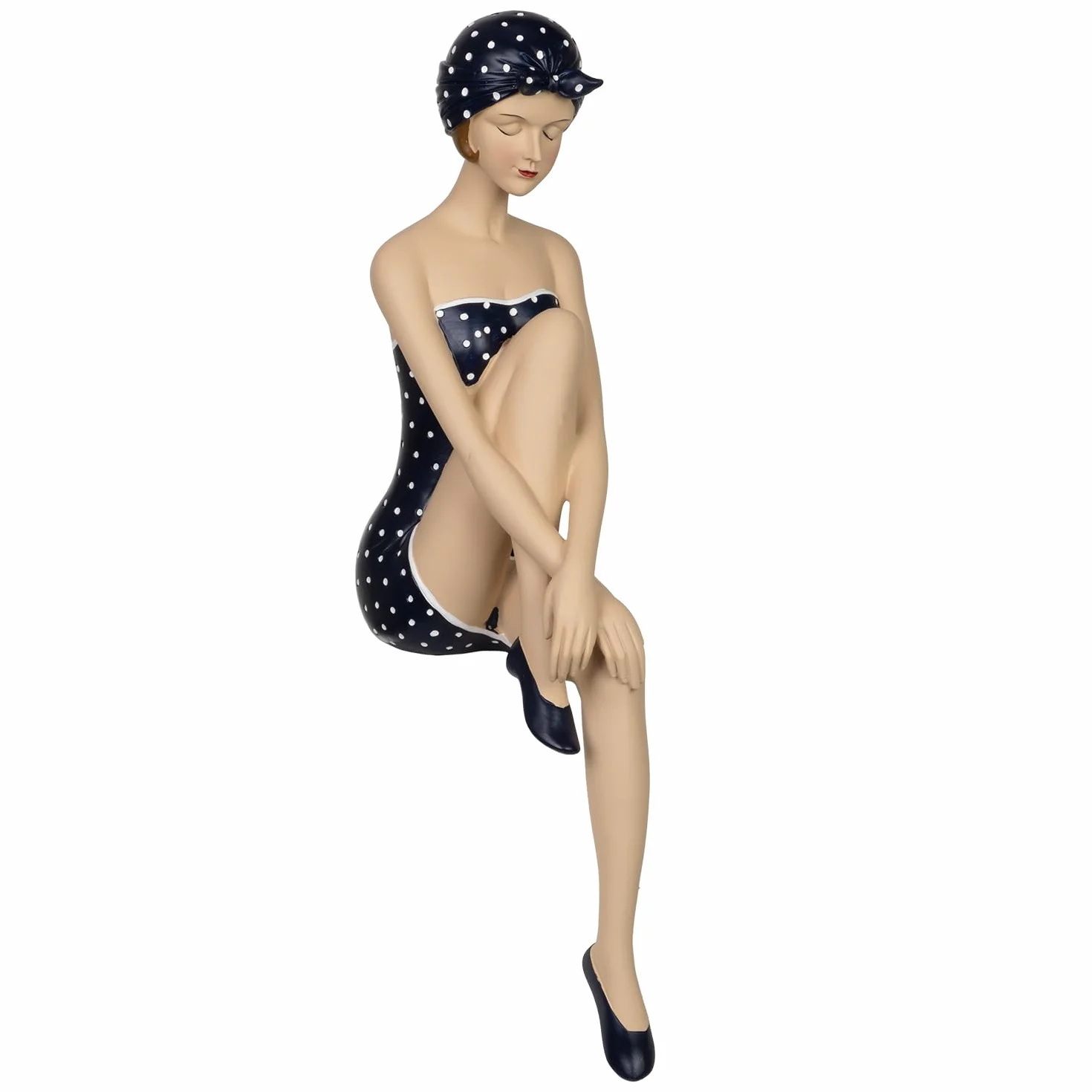 Moritz Figura decorativa de resina para el baño, diseño de lunares, color azul y blanco, para sentarse, decoración de mesa elegante, altura de 43 cm, decoración para el hogar, la oficina, idea de