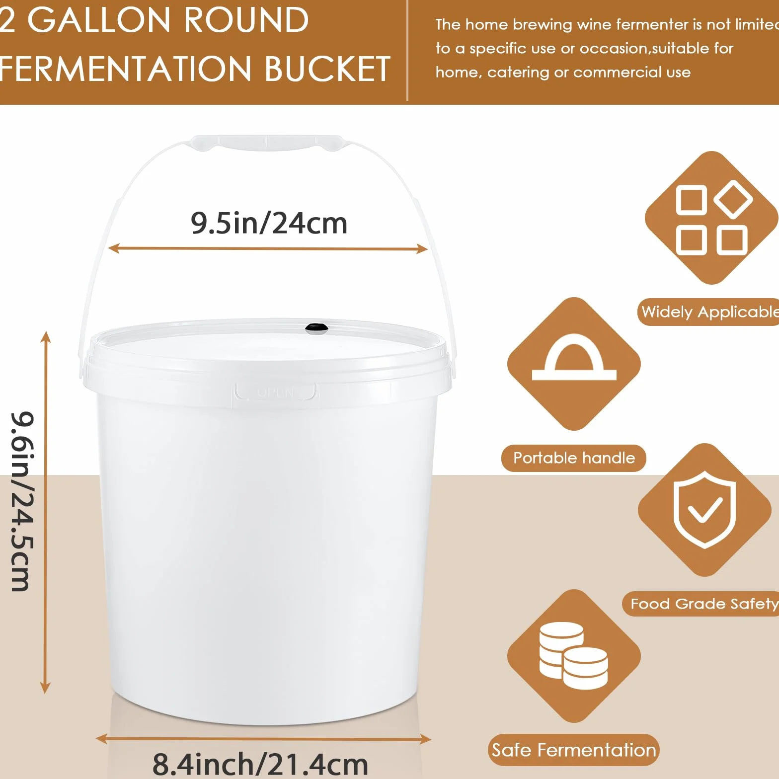 Hushee 6 cubos de fermentación redondos de 2 galones con tapa, sin BPA, fermentador de vino casero de grado alimenticio para cerveza, hidromiel, sidra, bebida fermentada, color blanco